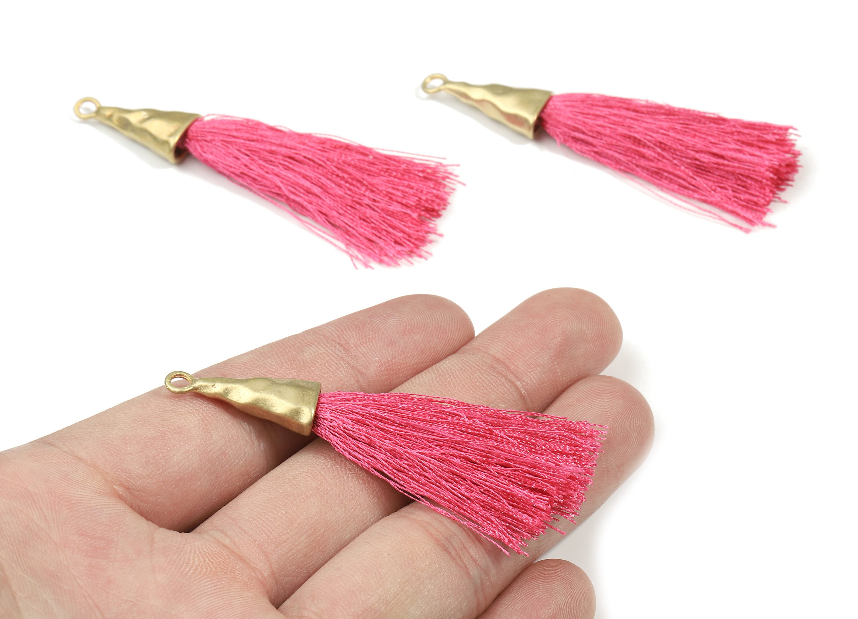 Tassel Earring - Puffy Tassel Earring With Raw Brass Cap - Tassel Findings - Boho Charms - Jewelry Supplies - 62.19x35.48x5.62mm - TS1136E - DOMEDBAZAAR
