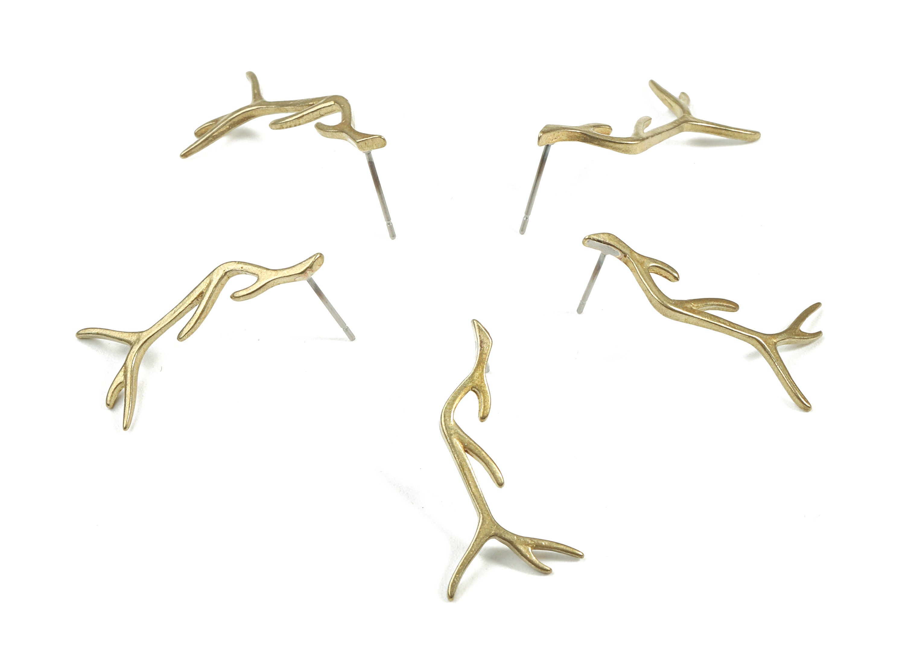 Brass Branch Earring Post - Raw Brass Branch Earring Stud - Earring Findings - Jewelry Supplies - 29.55x15.25x1.56mm - PP3008 - DOMEDBAZAAR