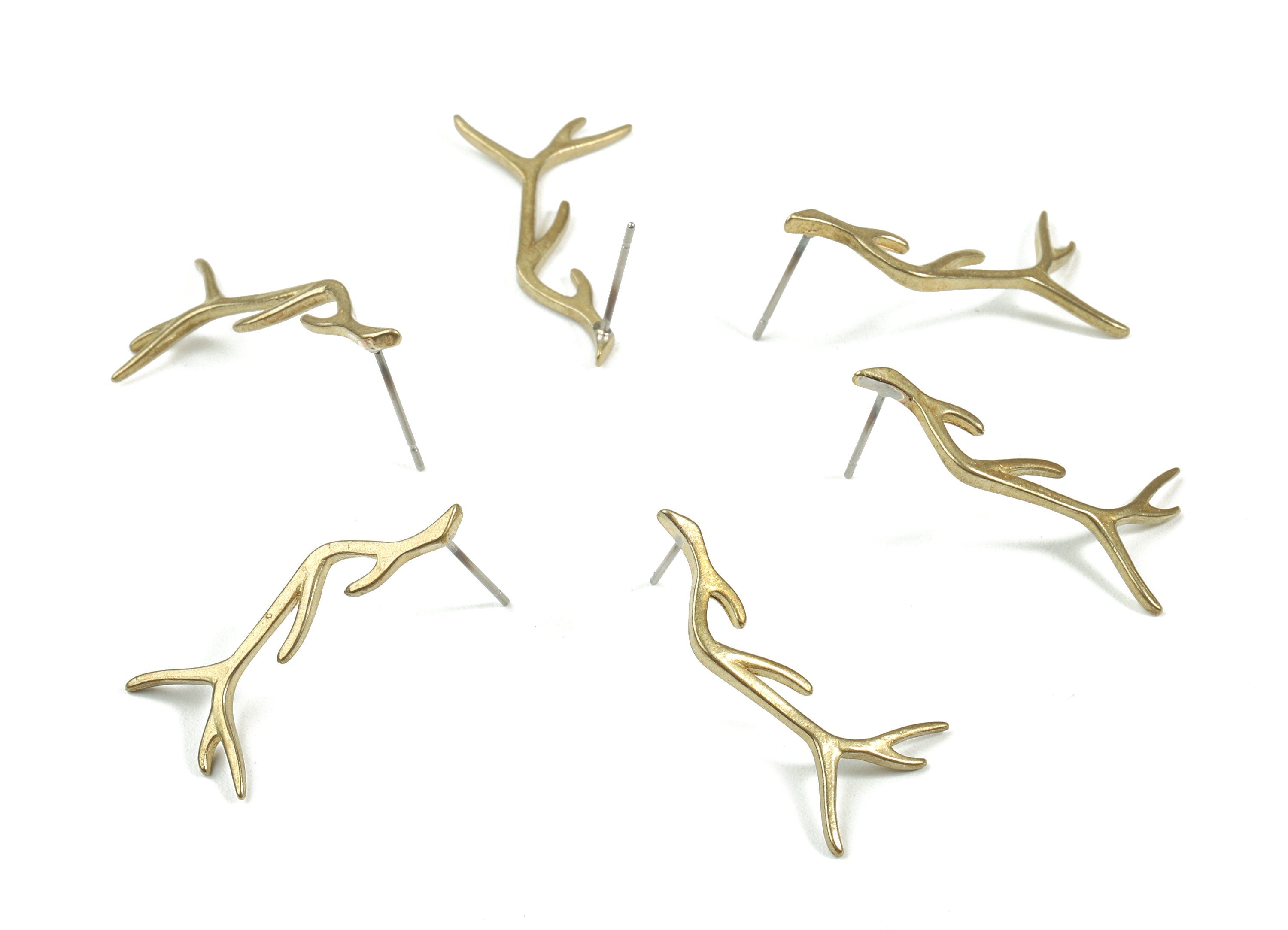 Brass Branch Earring Post - Raw Brass Branch Earring Stud - Earring Findings - Jewelry Supplies - 29.55x15.25x1.56mm - PP3008 - DOMEDBAZAAR