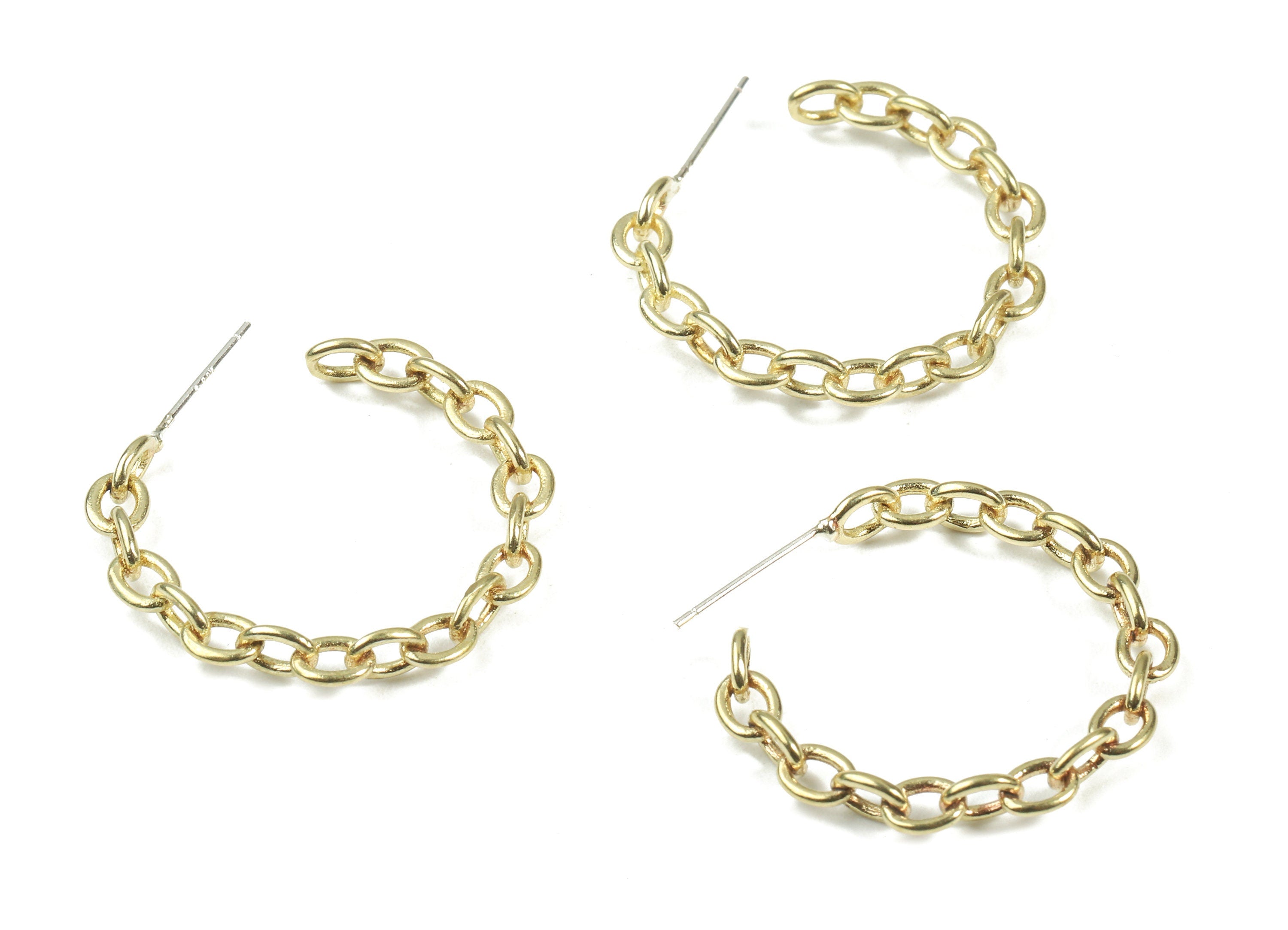 Brass Chain C Earring Post - Raw Brass Round Cable Chain C Earring Stud - Earring Findings - Jewelry Supplies - 27.71x3.94x0.99mm - PP3012 - DOMEDBAZAAR