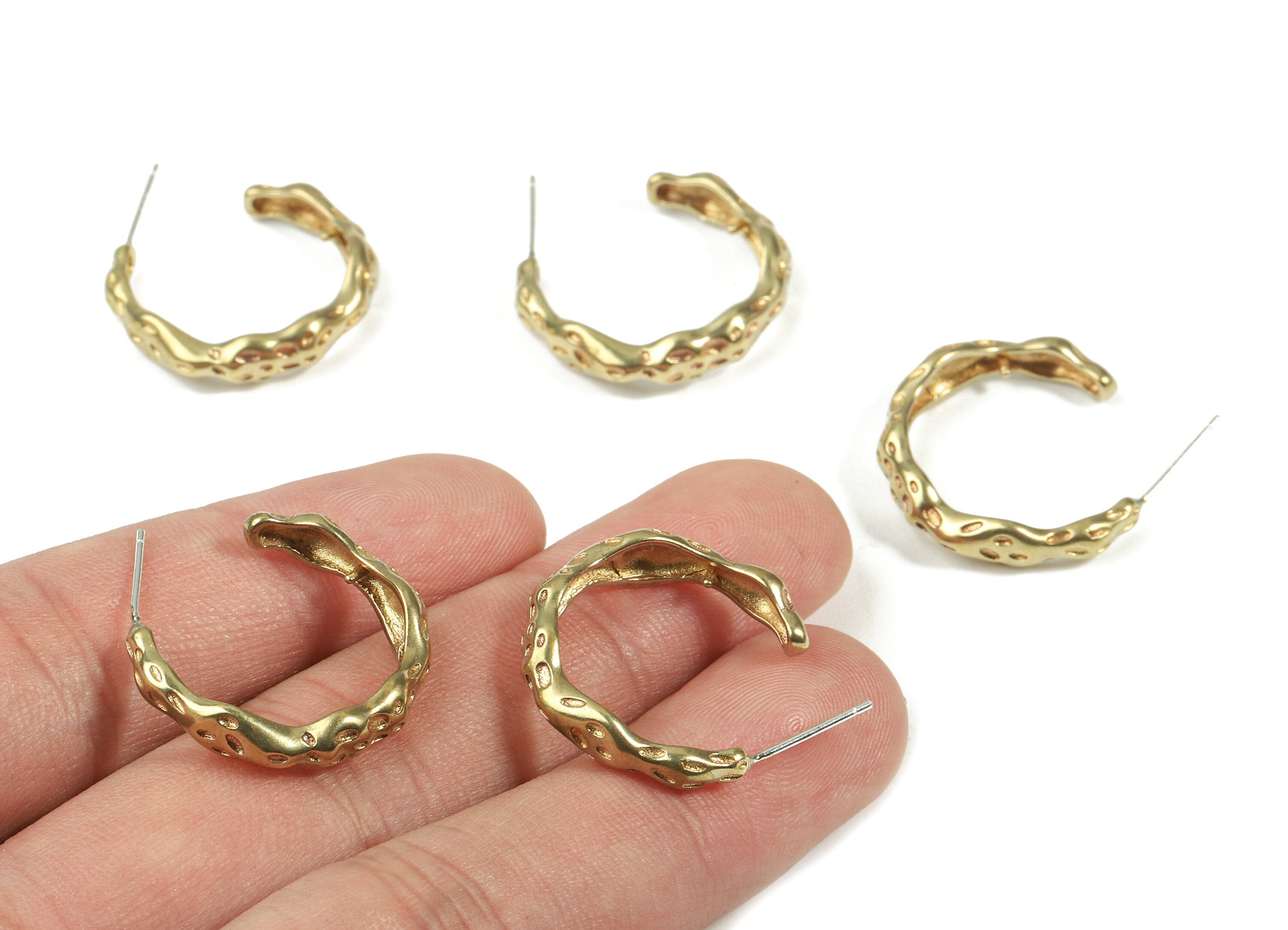 Brass C Earring Post - Raw Brass C Earring Stud for pearl - Earring Findings - Jewelry Supplies - 23.09x5.x2.35mm - PP3013 - DOMEDBAZAAR