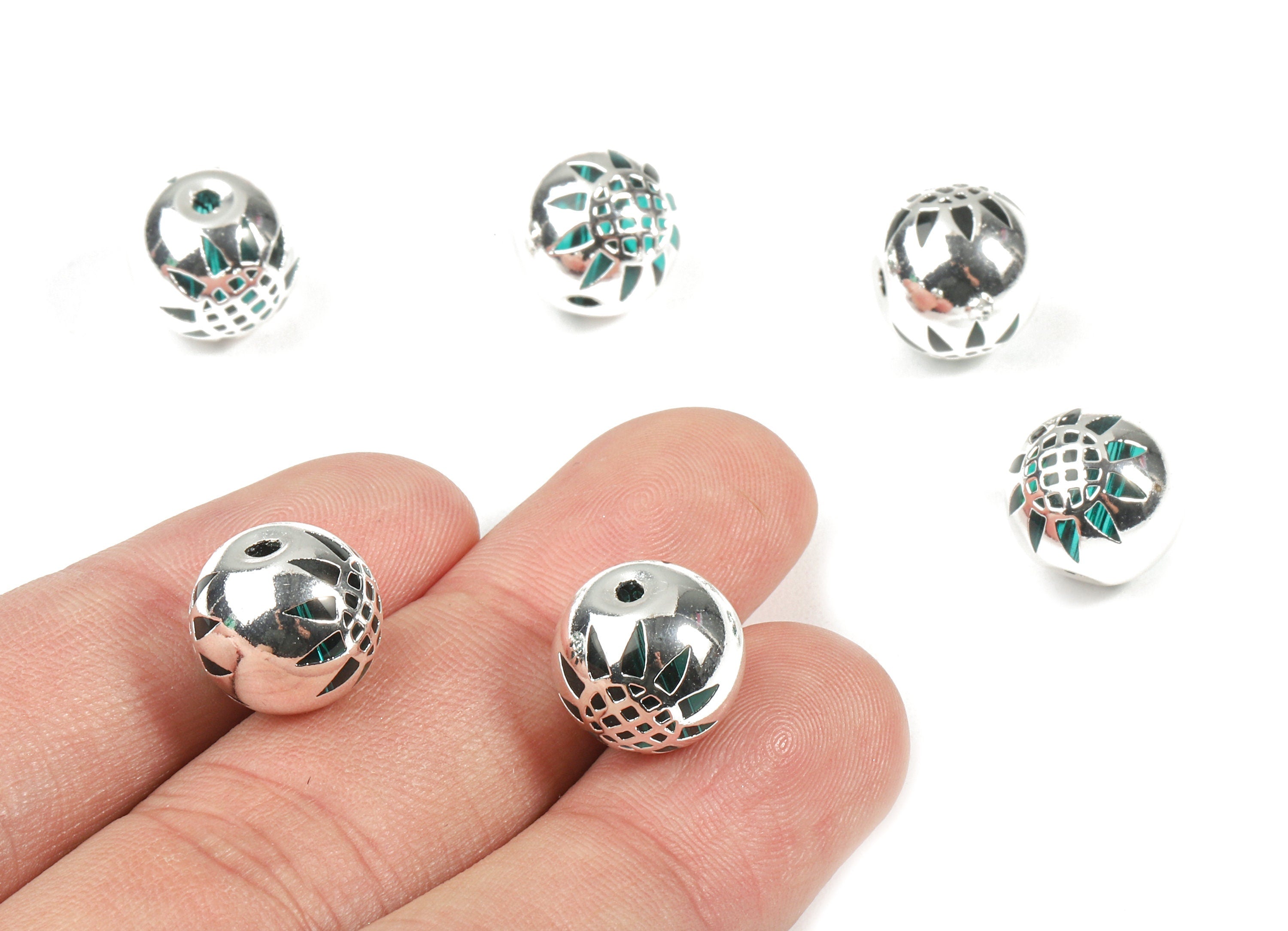 Glass Spacer Ball Beads - Copper And K9 Green Crystal Glass Palm Tree Beads - 925 Silver Plated Copper - 12.34x10.93mm - GS1010S - DOMEDBAZAAR
