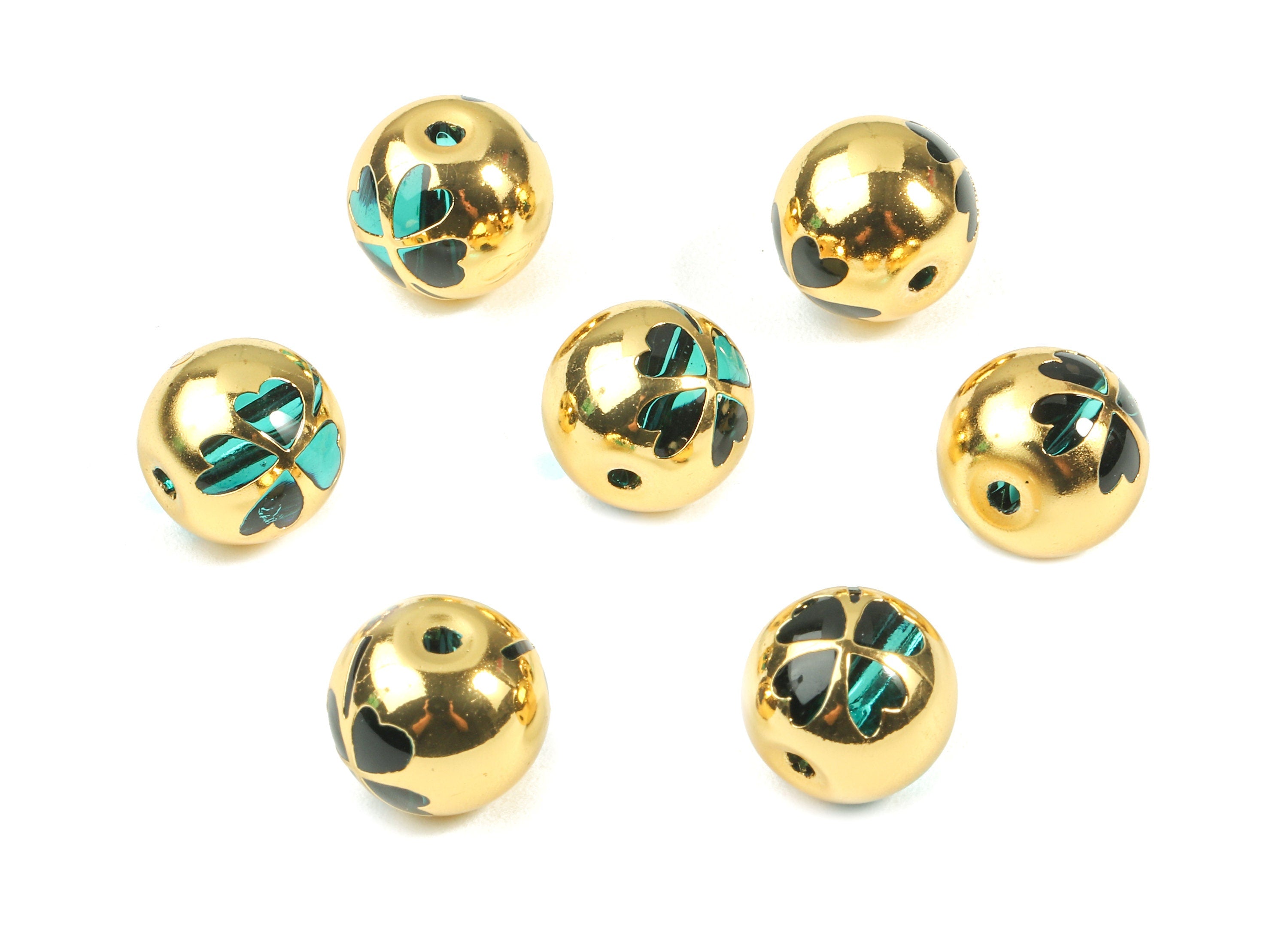Glass Spacer Ball Beads - Copper And K9 Green Crystal Glass Flower Beads - 18K Real Gold Plated Copper - 12.23x11.15mm - GS1017G - DOMEDBAZAAR
