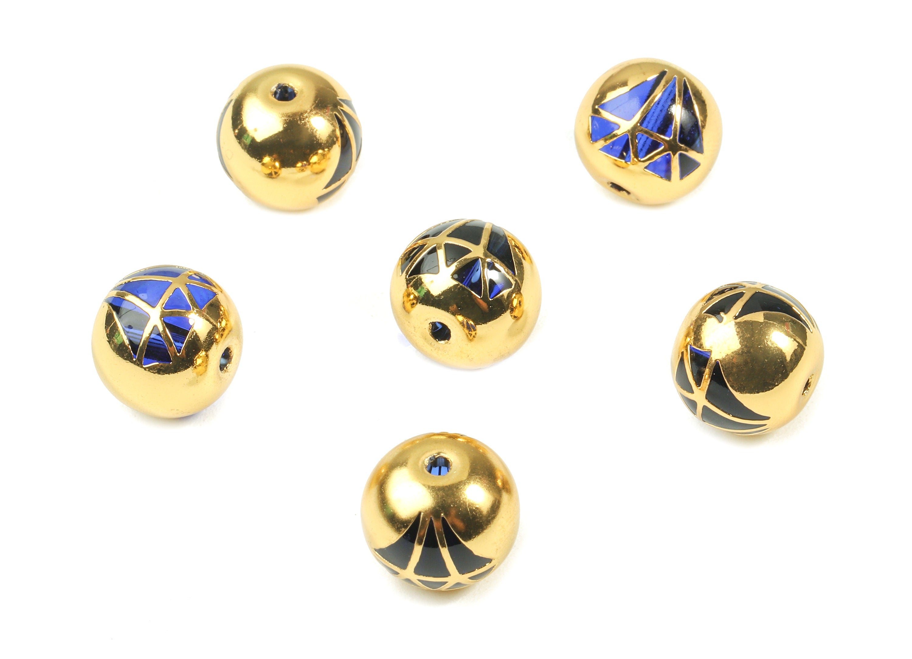 Glass Spacer Ball Beads - Copper And K9 Dark Blue Crystal Glass Diamond Beads - 18K Real Gold Plated Copper - 12.23x11.15mm - GS1018G - DOMEDBAZAAR