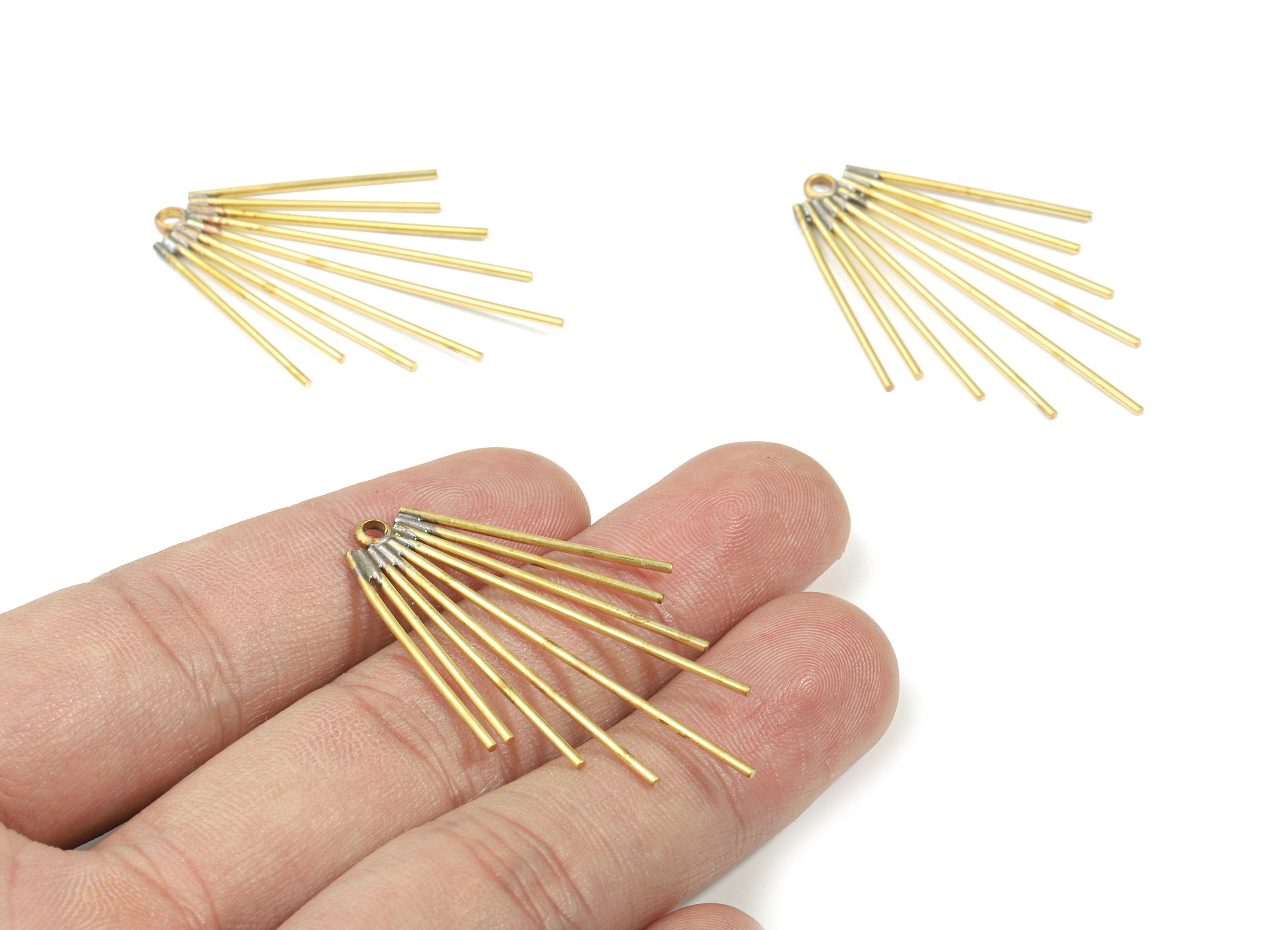 Brass Fringe Earring Charms - Raw Brass Fringe Pendant - Ear Wires Charm - Earring Findings - Jewelry Supplies - 43.47x30.97x1.3mm - PP3330 - DOMEDBAZAAR