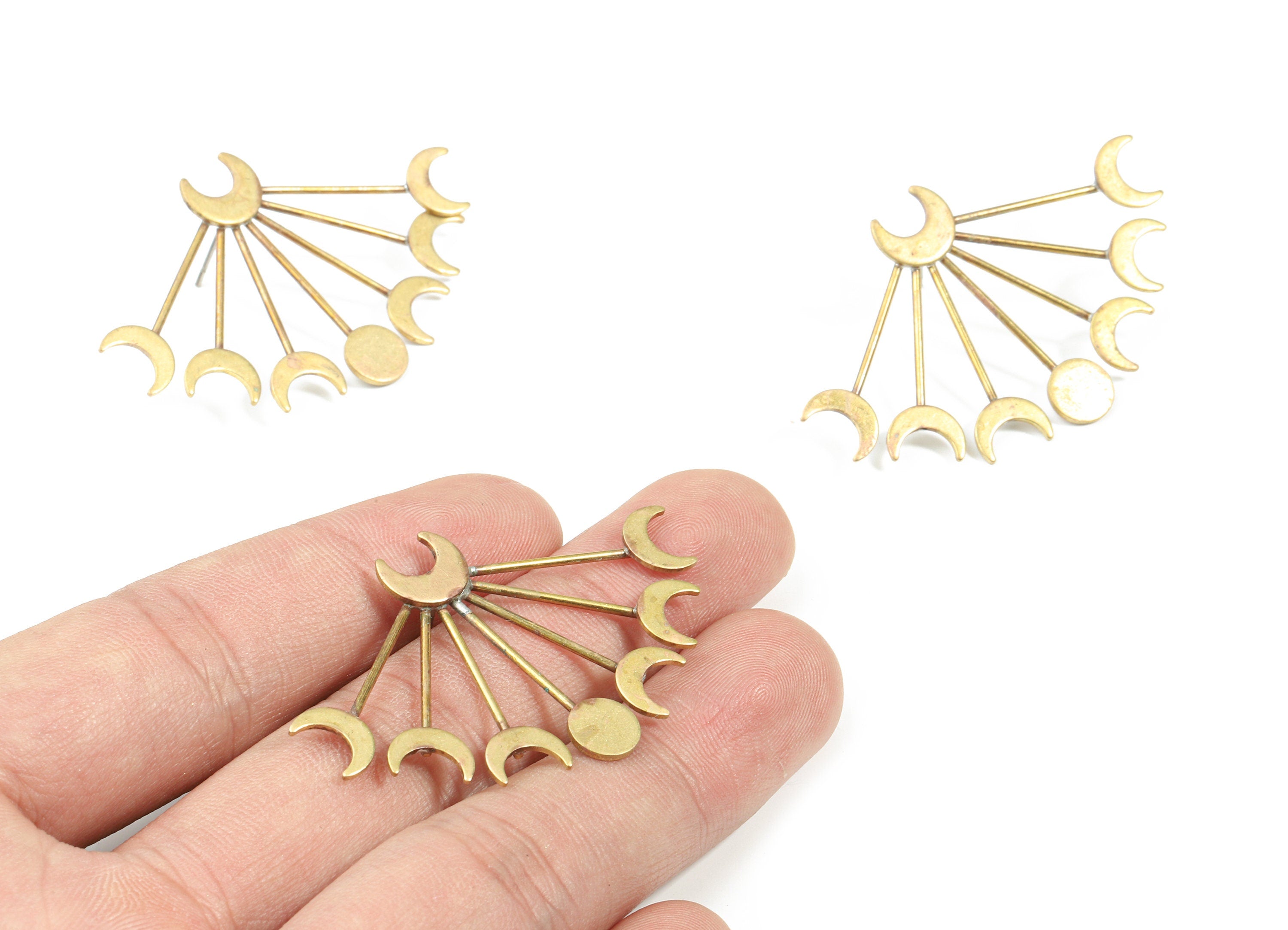 Brass Crescents Earring Stud - Raw Brass Moons Earring Post - Surgical Stud - Earring Post - Jewelry Supplies - 48.88x31.27x2.06mm - PP3313 - DOMEDBAZAAR