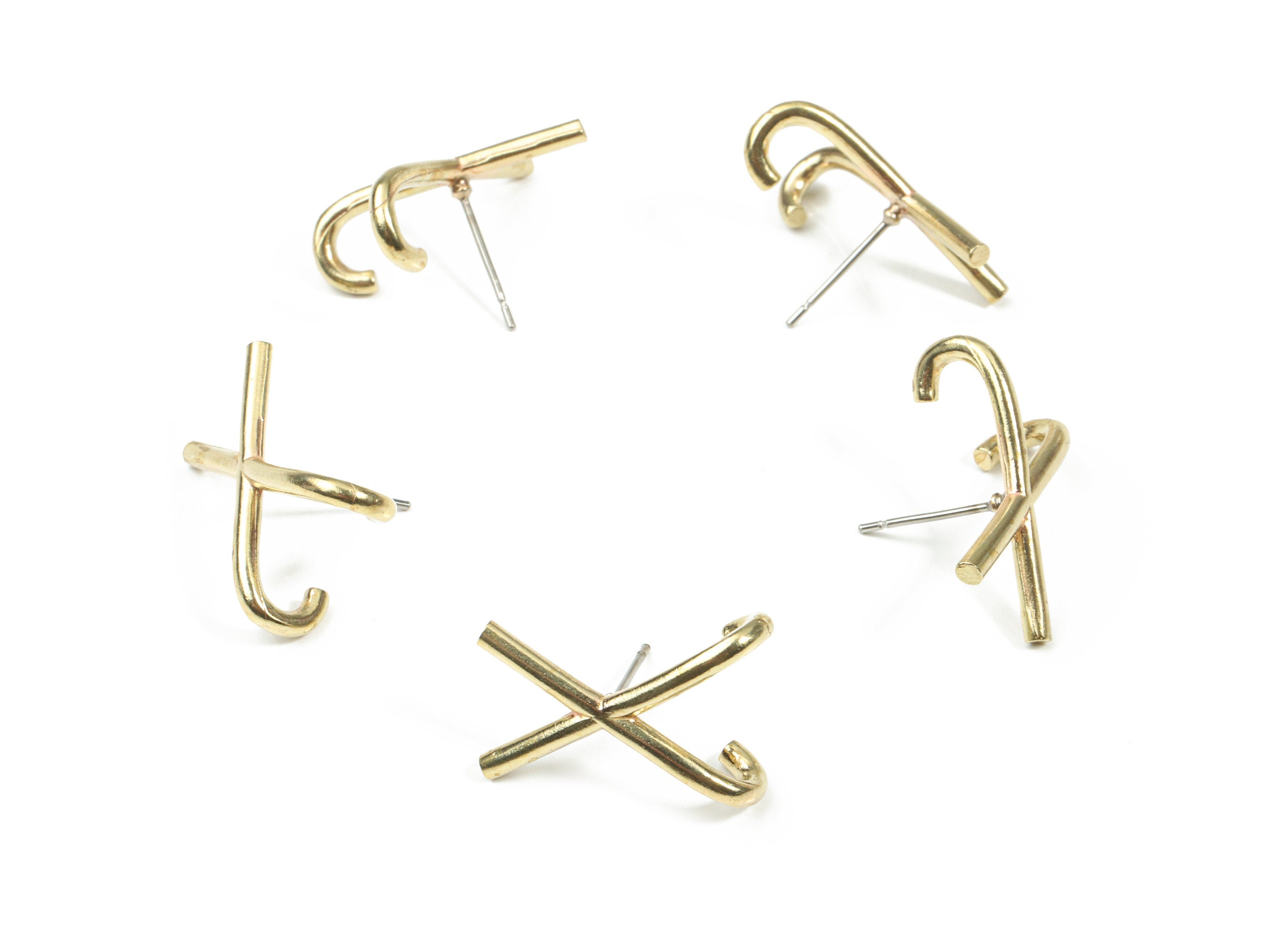 Brass X Earring Stud - Raw Brass Ex Earring Post - Surgical Stud - Earring Post - Jewelry Supplies - 21.26x12.07x2.01mm - PP3293 - DOMEDBAZAAR
