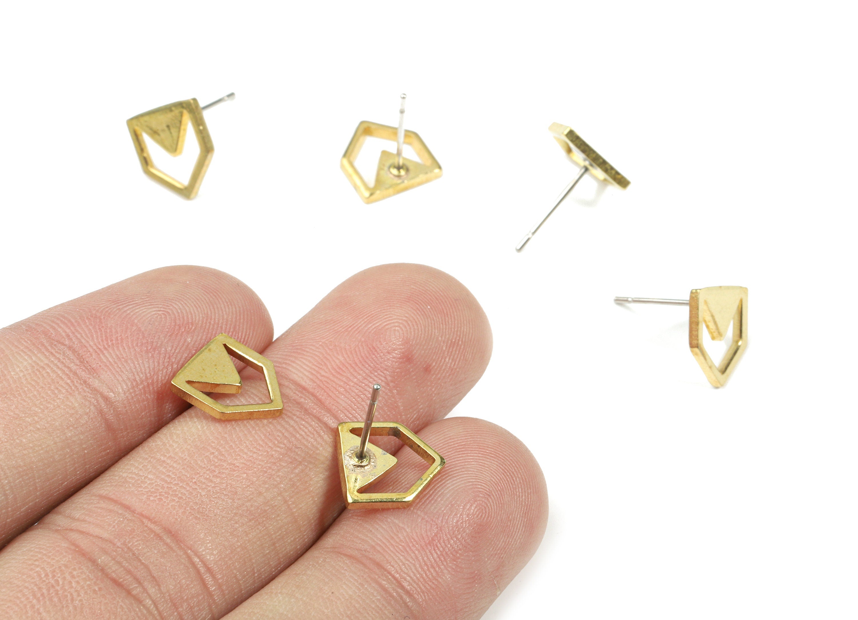 Brass Pentagon Earring Stud - Raw Brass Pentagon Earring Post - Surgical Stud - Earring Post - Jewelry Supplies - 10.06x9.08x1.31mm - PP3302 - DOMEDBAZAAR