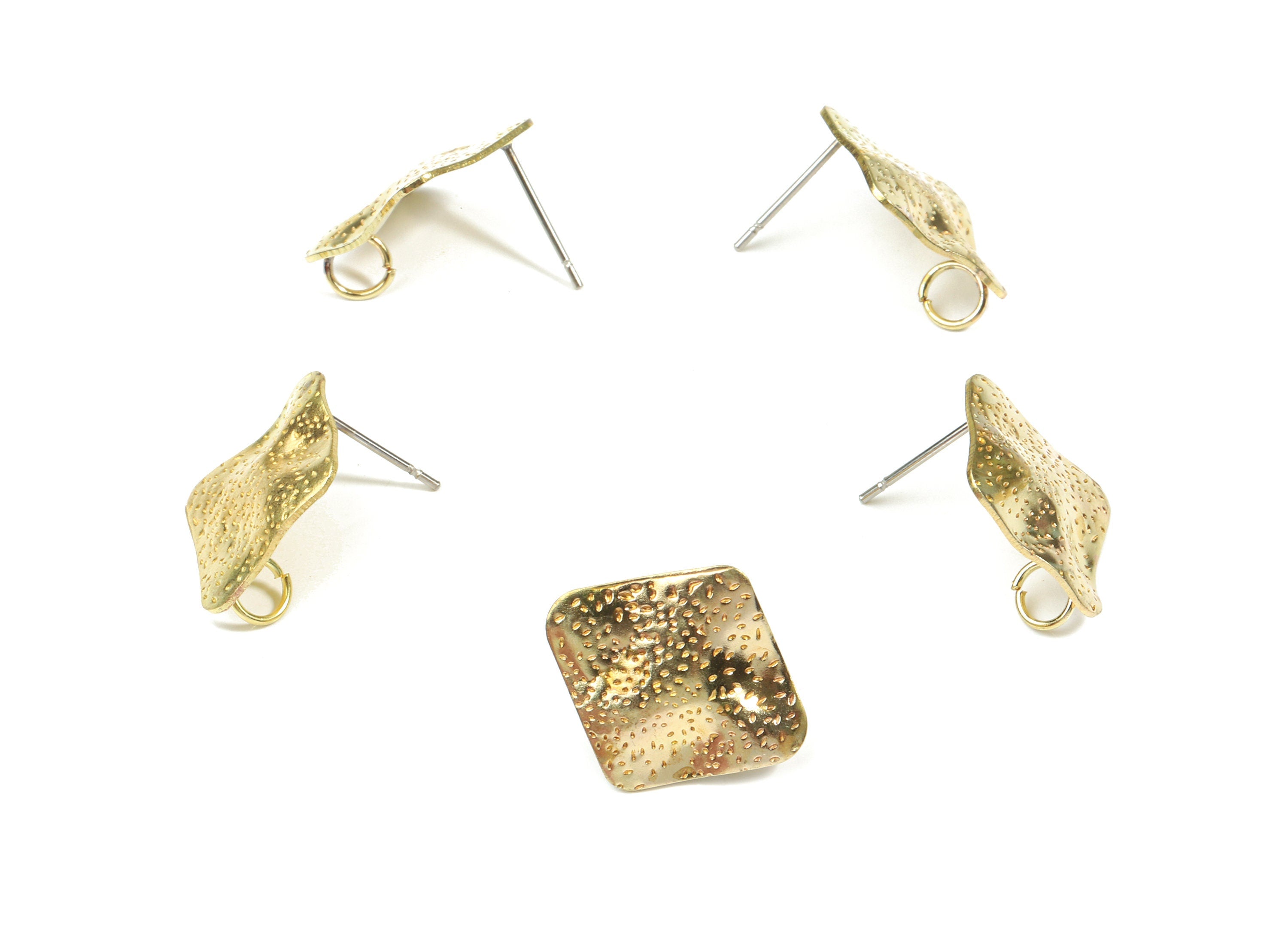 Brass Rhombus Stud Earring With Hoop - Raw Brass Rhombus Earring Post - Stainless Steel - Jewelry Supplies - 19.16x16.94x0.94mm - PP3309 - DOMEDBAZAAR