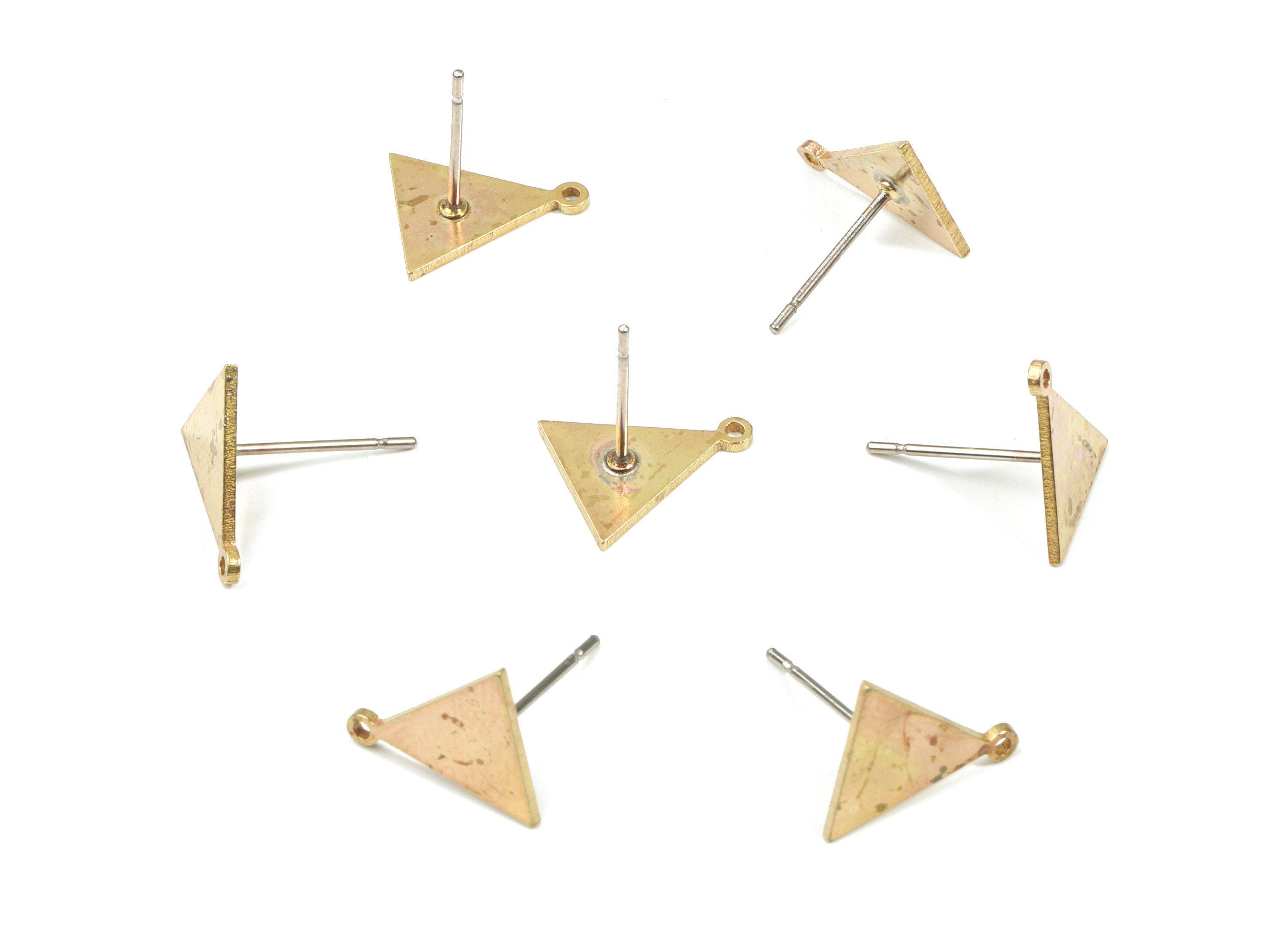 Brass Triangle Stud Earring With Hoop - Raw Brass Triangle Earring Post - Surgical Stud - Jewelry Supplies - 11.53x10.3x0.79mm - PP3292 - DOMEDBAZAAR