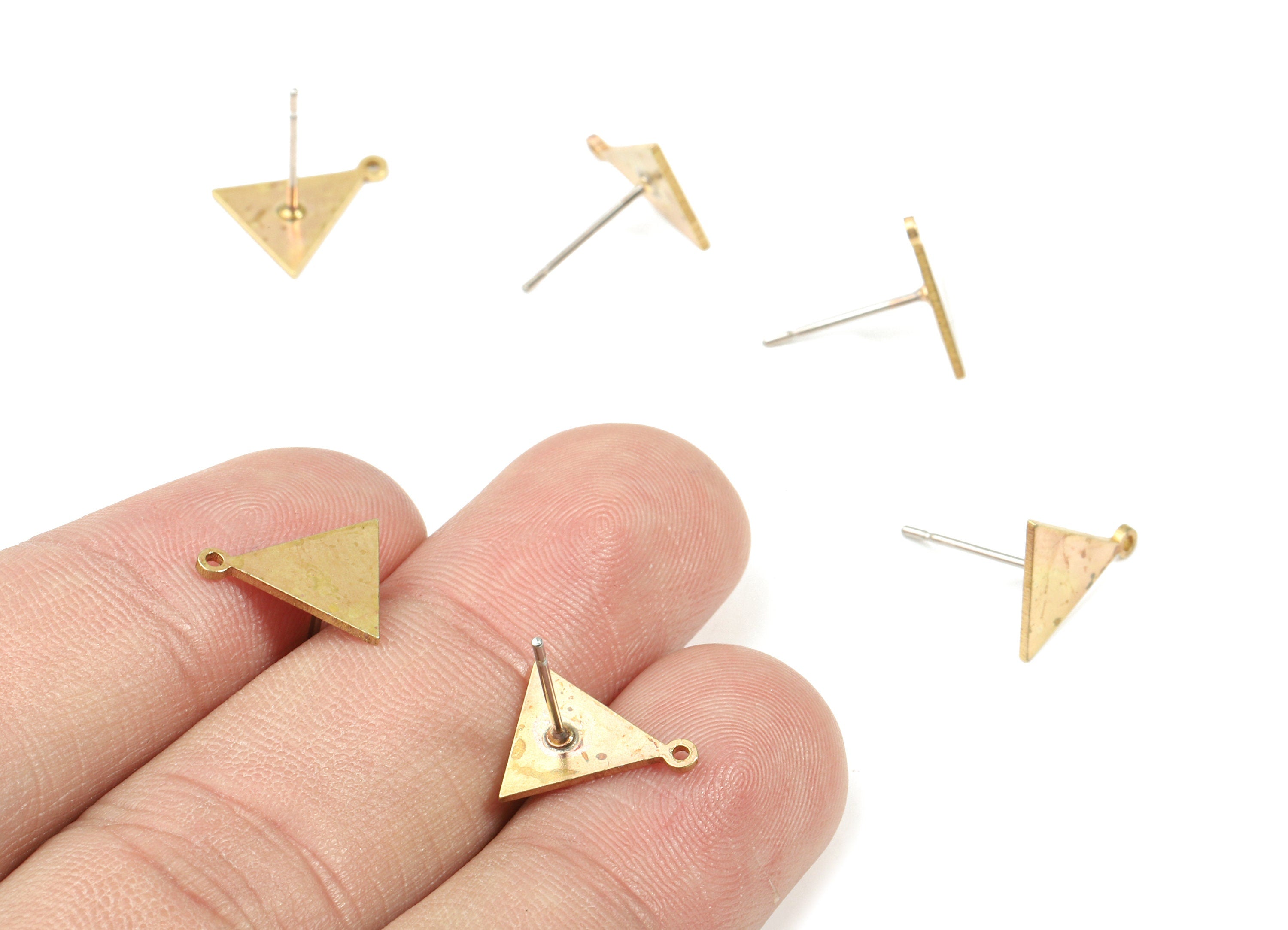 Brass Triangle Stud Earring With Hoop - Raw Brass Triangle Earring Post - Surgical Stud - Jewelry Supplies - 11.53x10.3x0.79mm - PP3292 - DOMEDBAZAAR