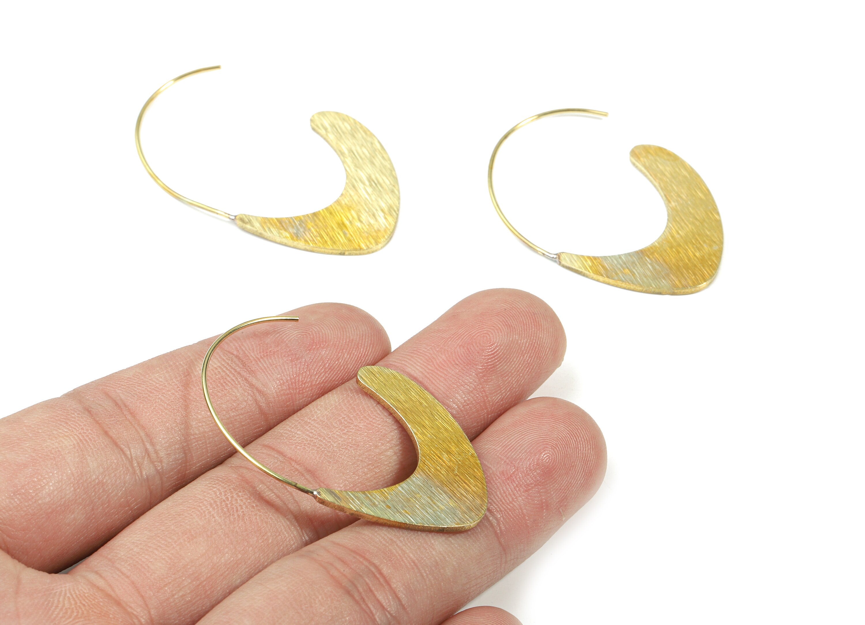 Brass C Earring Hooks - Raw Brass Textured Earring - Earring Findings - Jewelry Supplies - 42.17x27.17x1.19mm - PP3333 - DOMEDBAZAAR