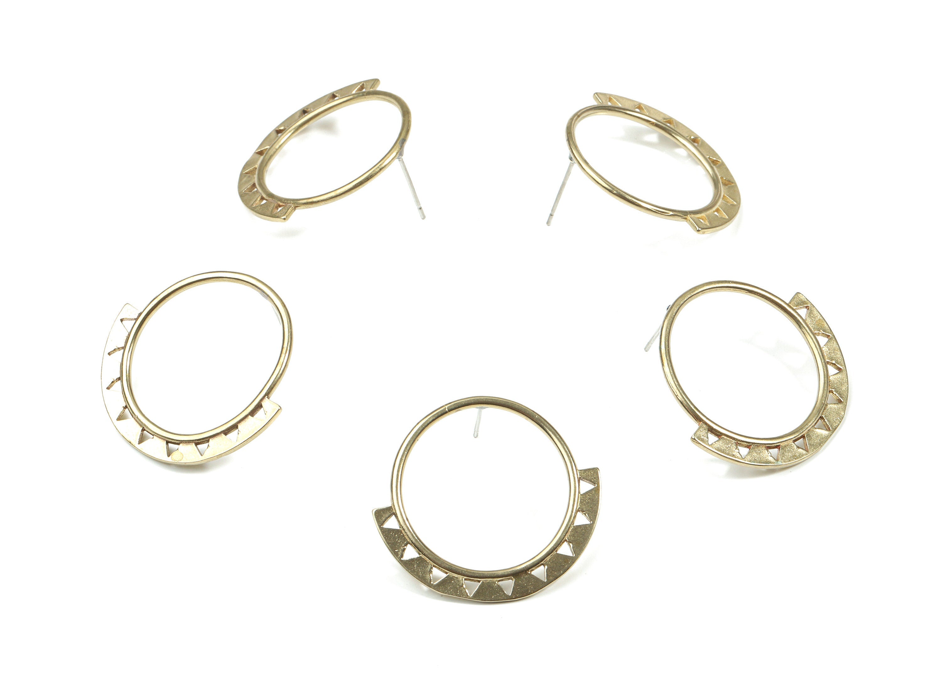 Brass Hoop Stud Earring - Raw Brass Triangles Earring Post - Surgical Stud - Earring Post - Jewelry Supplies - 29.51x27.15x1.55mm - PP3322 - DOMEDBAZAAR