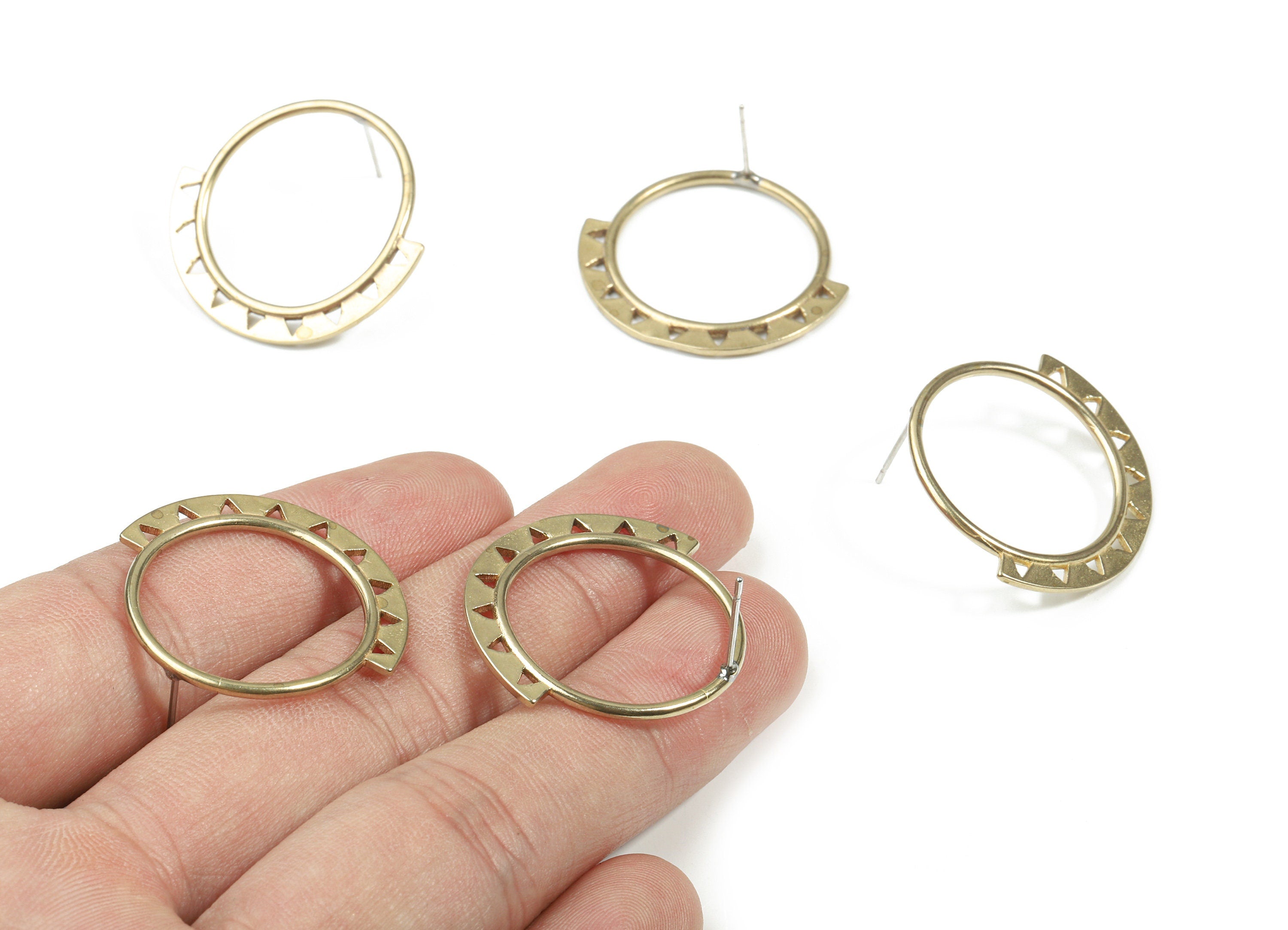 Brass Hoop Stud Earring - Raw Brass Triangles Earring Post - Surgical Stud - Earring Post - Jewelry Supplies - 29.51x27.15x1.55mm - PP3322 - DOMEDBAZAAR