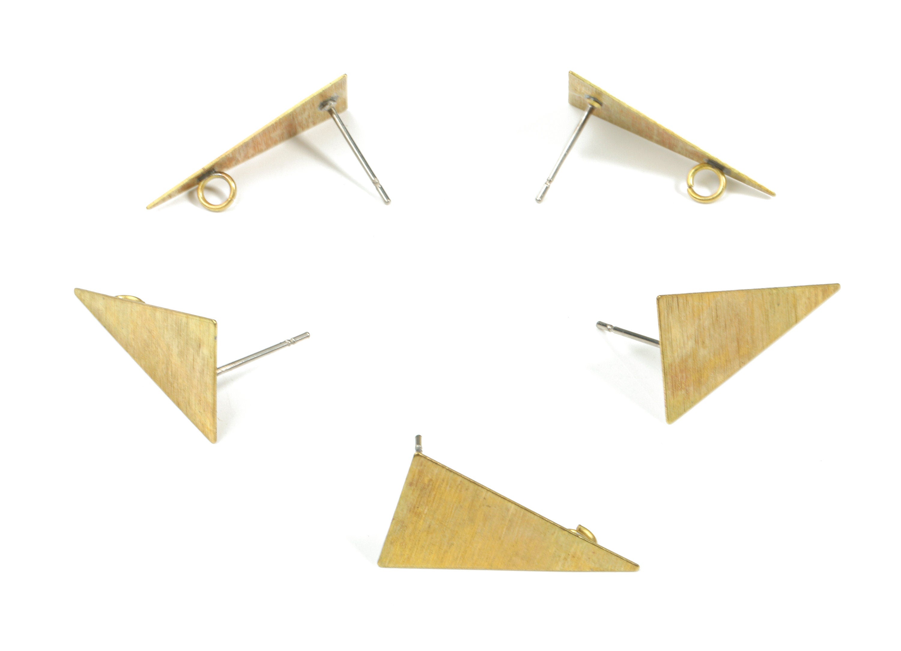 Brass Triangle Stud Earring With Hoop - Raw Brass Triangle Earring Post - Textured Brass Earring With Hoop - 23.03x12.55x0.42mm - PP3282 - DOMEDBAZAAR