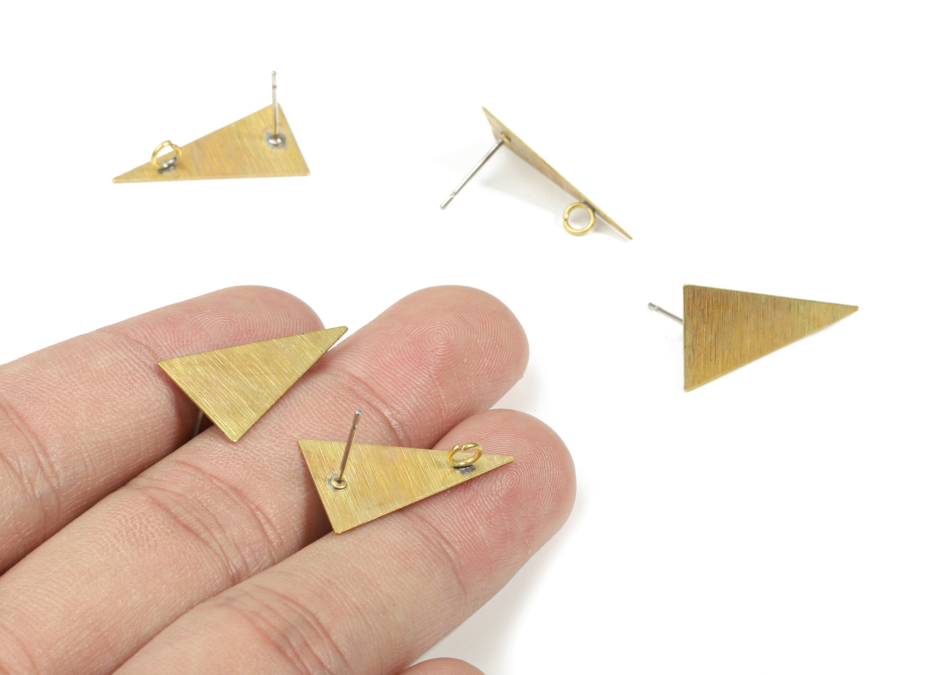 Brass Triangle Stud Earring With Hoop - Raw Brass Triangle Earring Post - Textured Brass Earring With Hoop - 23.03x12.55x0.42mm - PP3282 - DOMEDBAZAAR