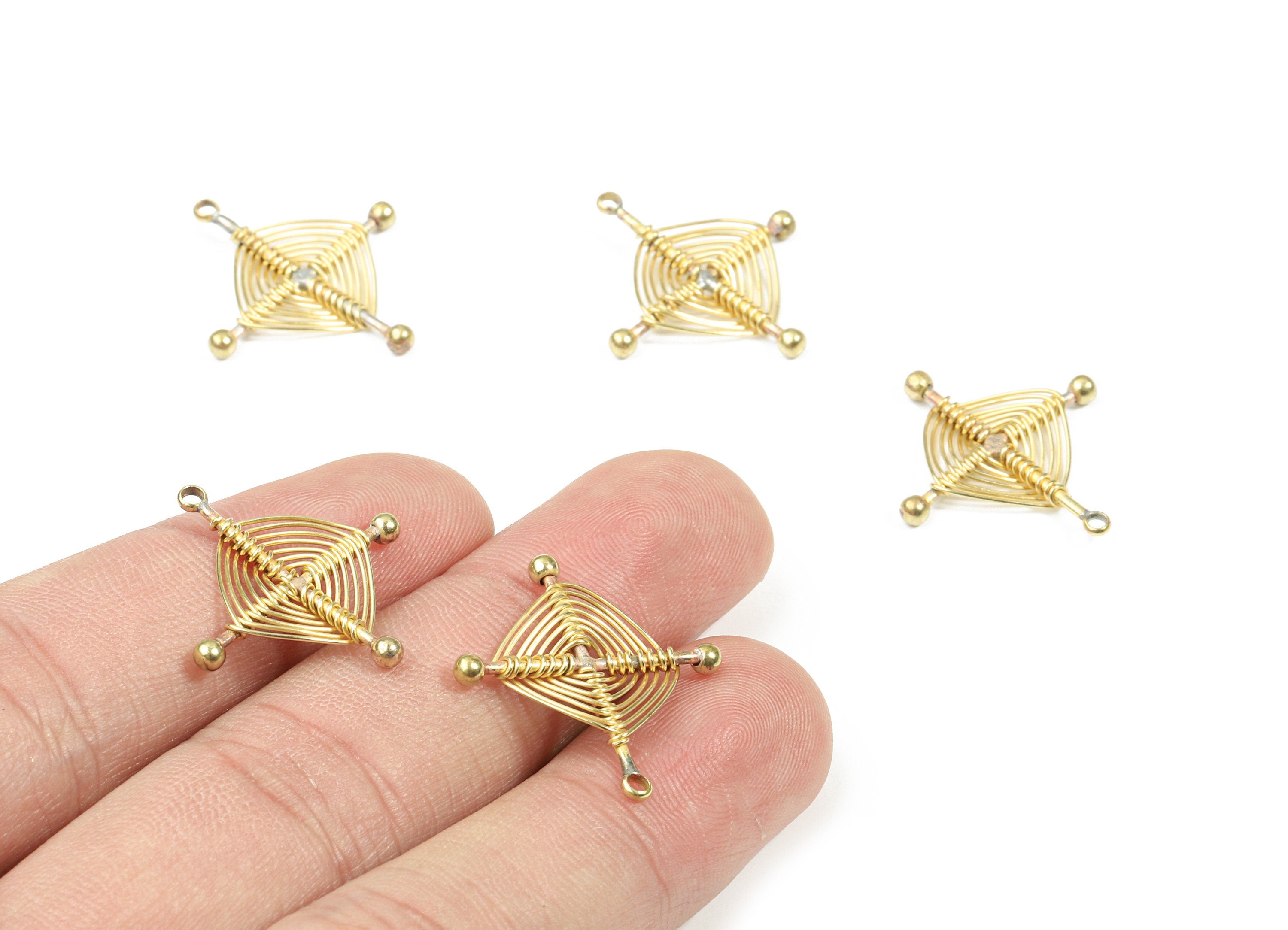 Brass Ear Wires Earring Charms - Raw Brass Ear Wires Pendant - Earring Findings - Jewelry Supplies - 23.3x21.58x4.47mm - PP3331 - DOMEDBAZAAR