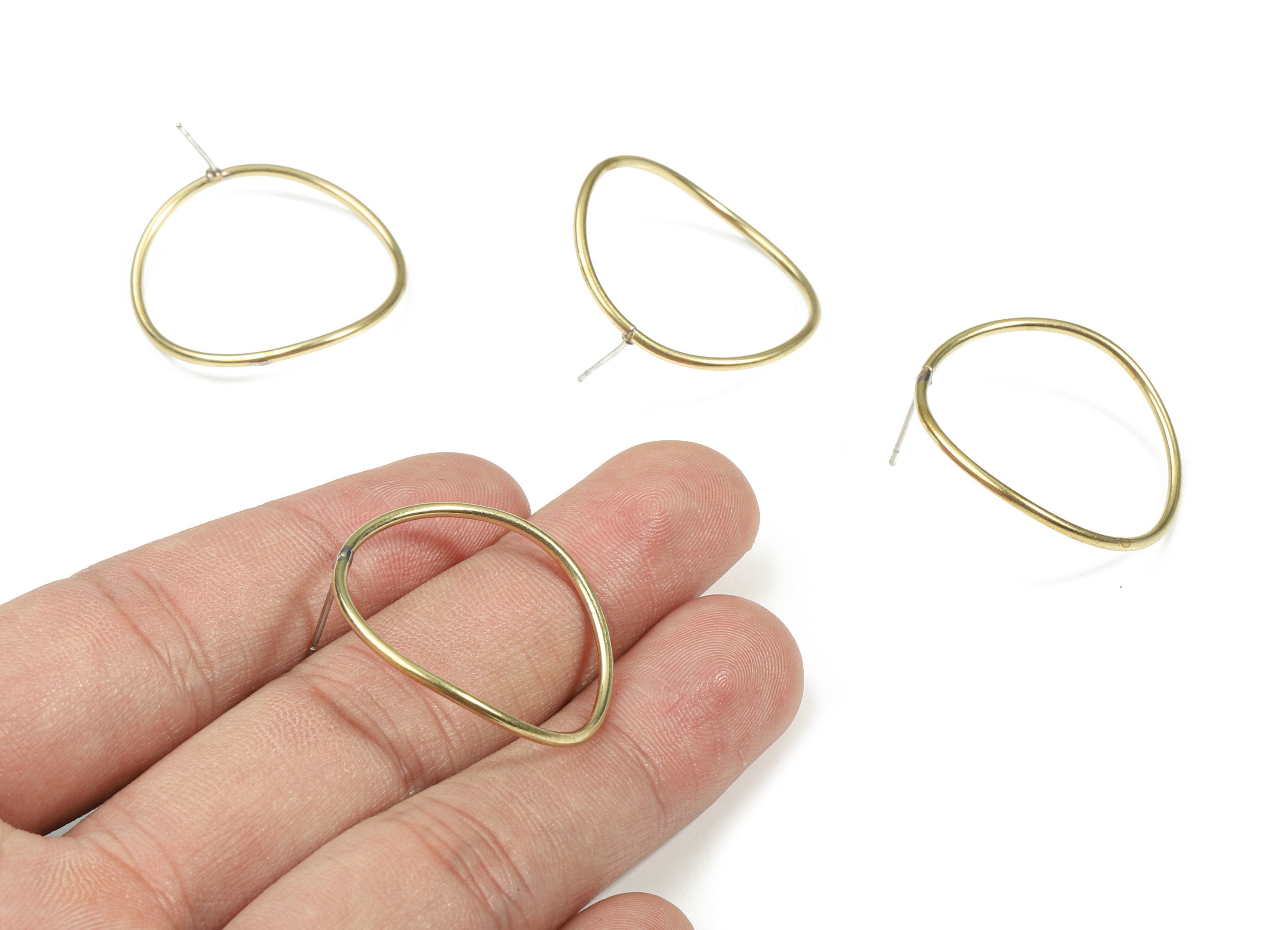 Brass Stud Hoop Earring - Raw Brass Wavy Circle Earring Post - Ear Wires Earring Stud - Surgical Stud - 29.81x28.82x1.49mm - PP3296 - DOMEDBAZAAR