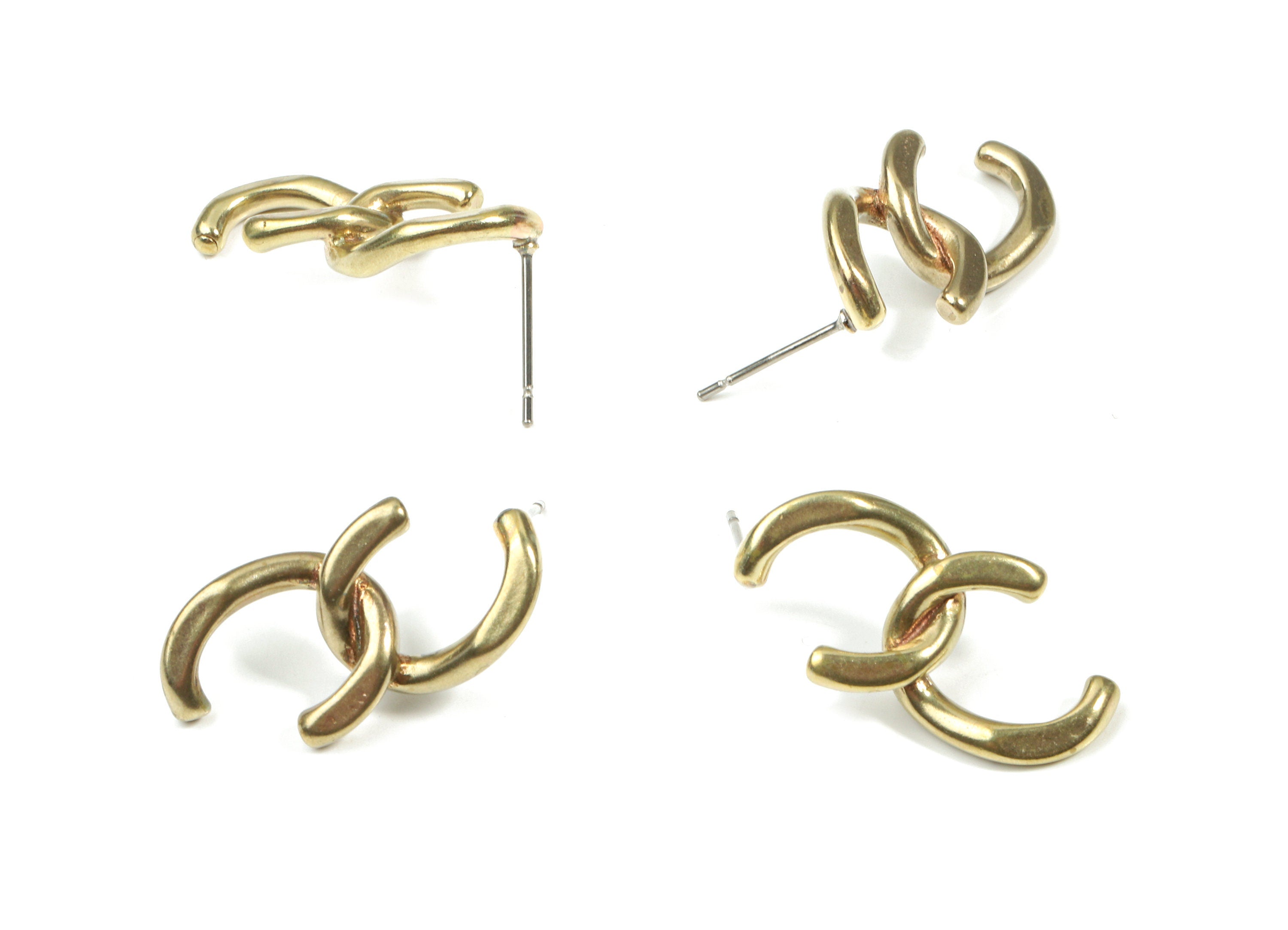 Brass Broom Earring Stud - Raw Brass Curb Chain Earring Post - Surgical Stud - Jewelry Supplies - 25.12x12.79x2.62mm - PP3294 - DOMEDBAZAAR