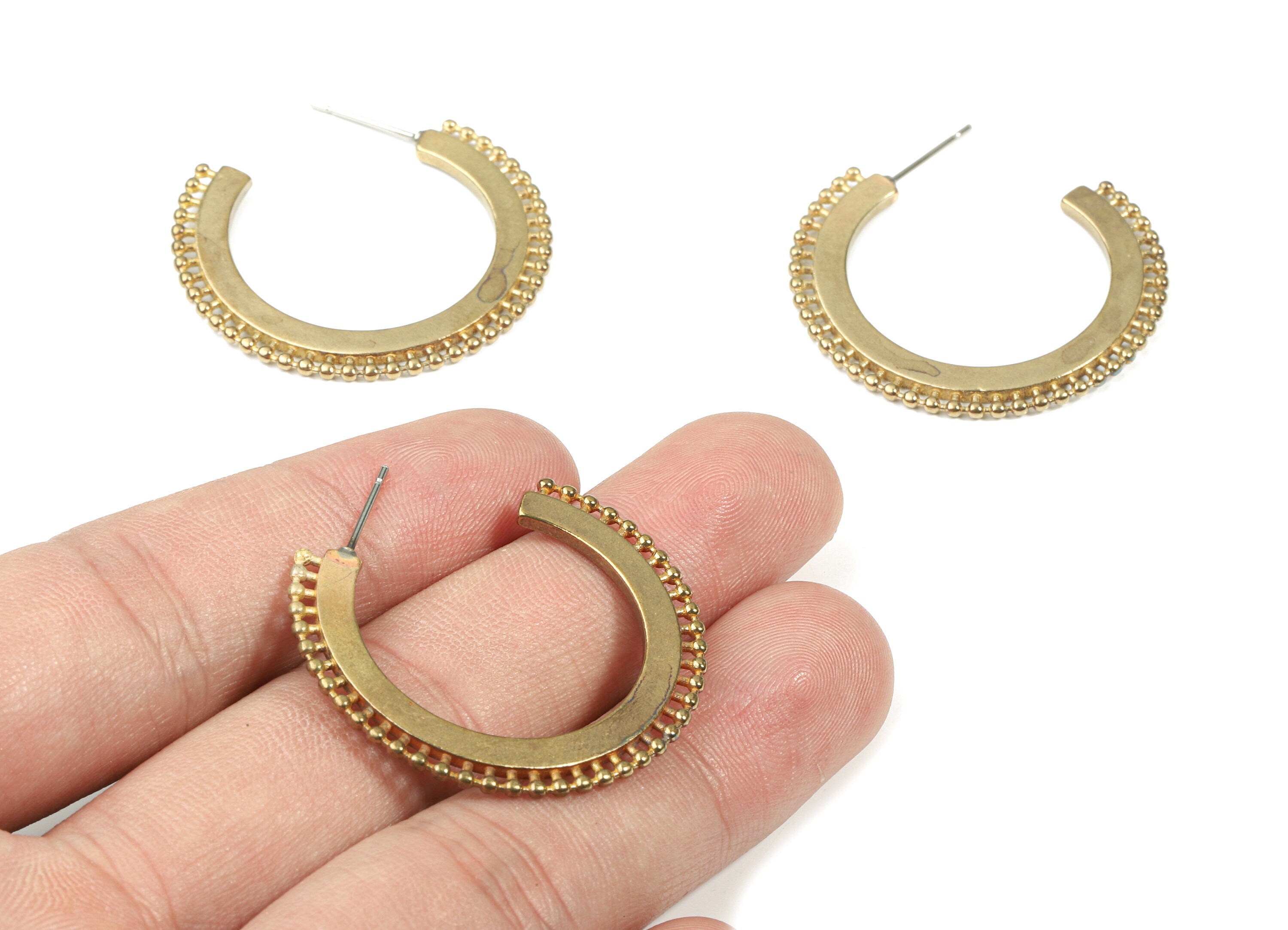 Brass C Earring Stud - Raw Brass Open Hoop  Earring Post - Surgical Stud - Earring Post - Jewelry Supplies - 35.19x5.55x1.64mm - PP3344 - DOMEDBAZAAR