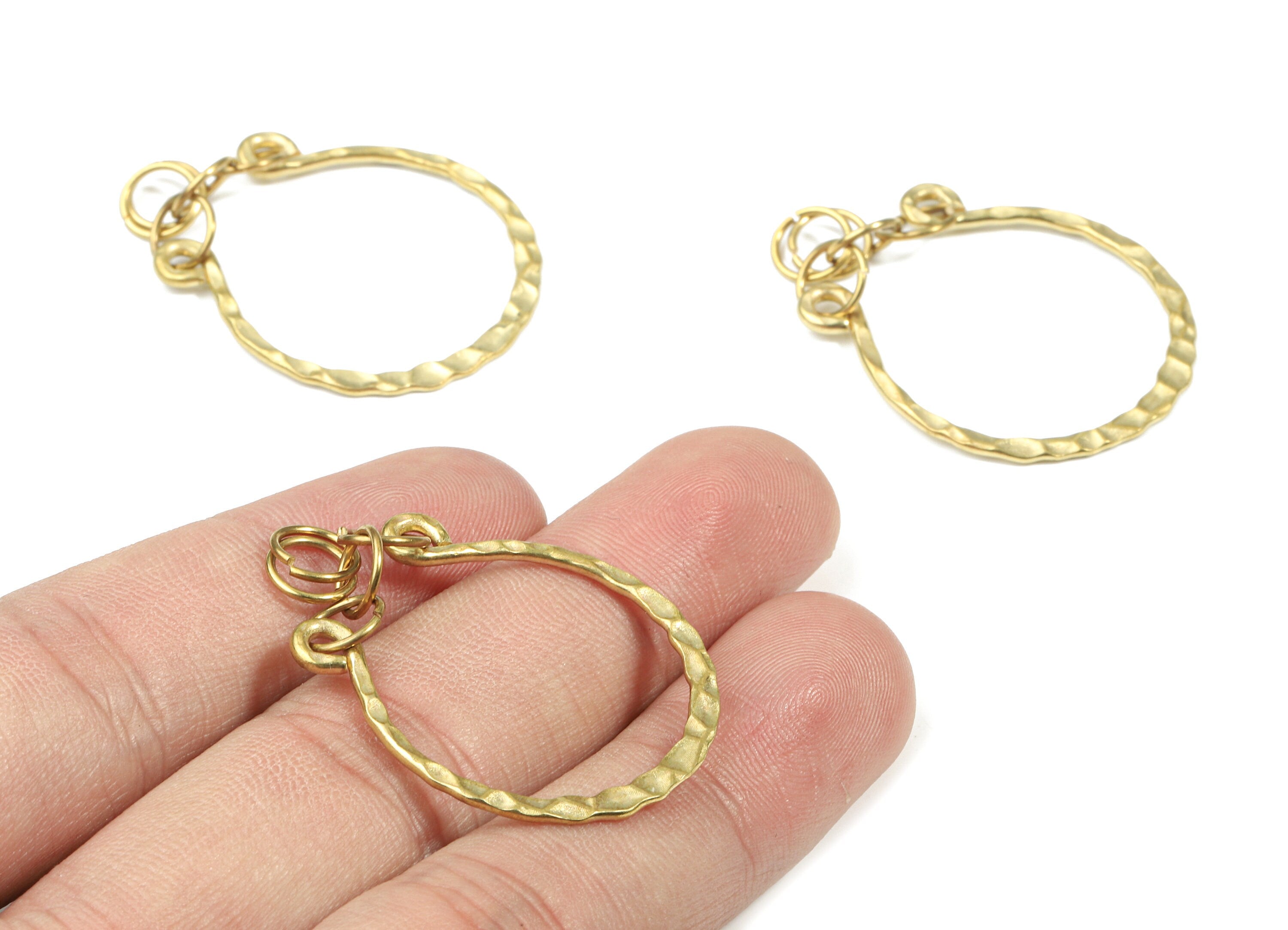 Brass Hammered Earring Wire Charm - Raw Brass Earring Hoop - Brass Round Earring Charm - Jewelry Supplies - 31.45x28x1.5mm - PP3494 - DOMEDBAZAAR