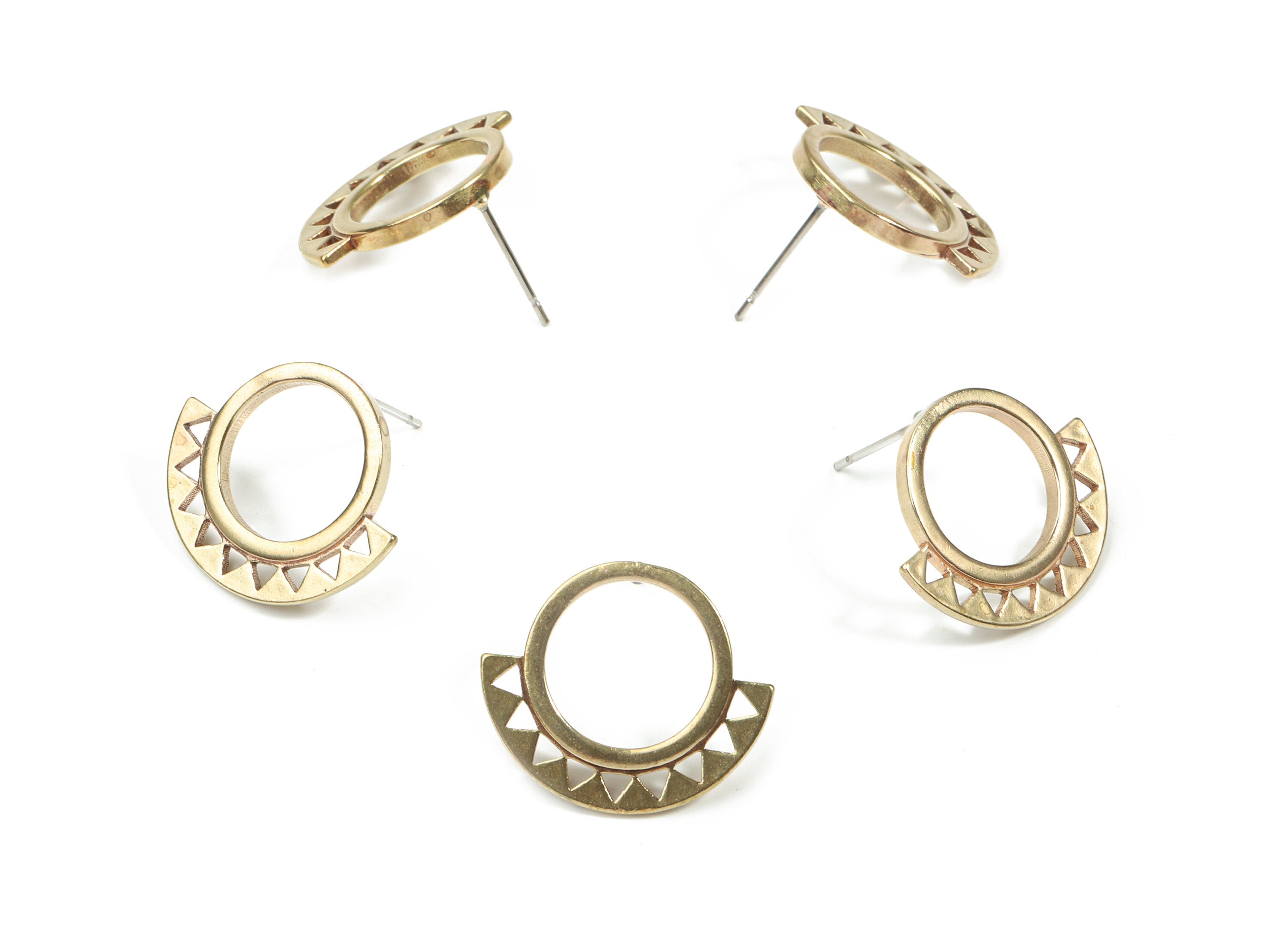 Brass Hoop Stud Earring - Raw Brass Triangles Earring Post - Surgical Stud - Earring Post - Jewelry Supplies - 21.07x18.16x1.77mm - PP3322S - DOMEDBAZAAR