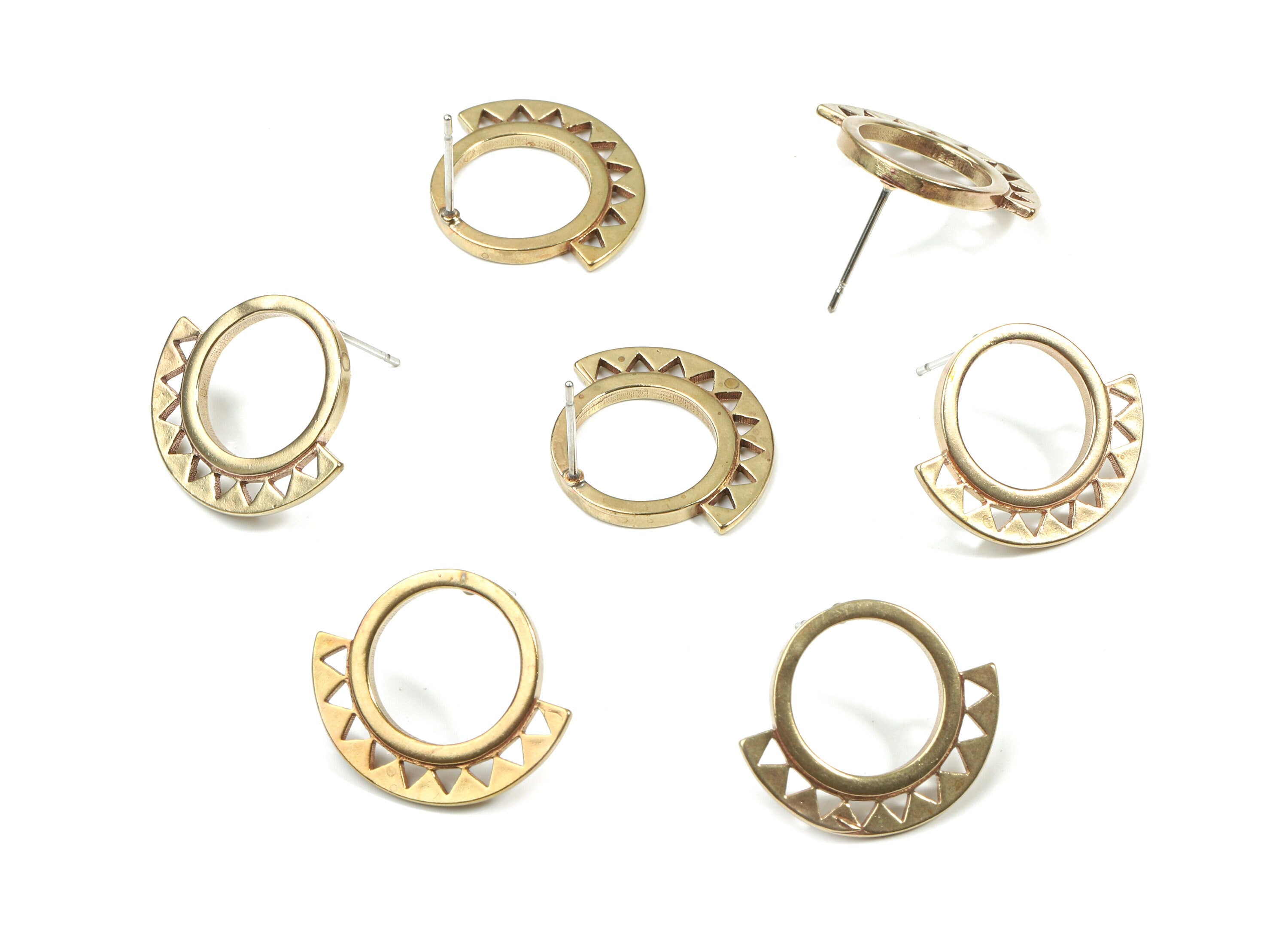 Brass Hoop Stud Earring - Raw Brass Triangles Earring Post - Surgical Stud - Earring Post - Jewelry Supplies - 21.07x18.16x1.77mm - PP3322S - DOMEDBAZAAR