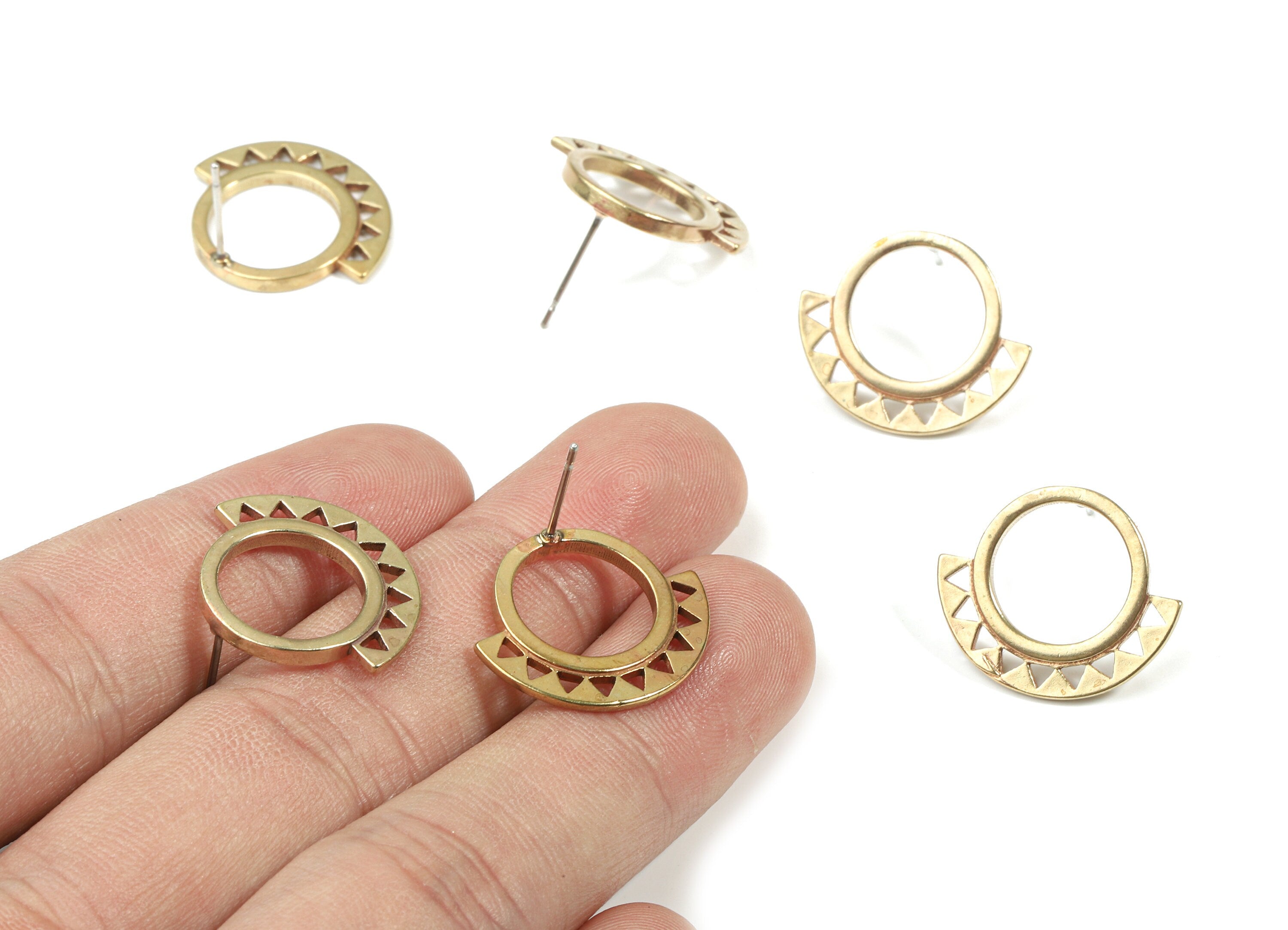 Brass Hoop Stud Earring - Raw Brass Triangles Earring Post - Surgical Stud - Earring Post - Jewelry Supplies - 21.07x18.16x1.77mm - PP3322S - DOMEDBAZAAR
