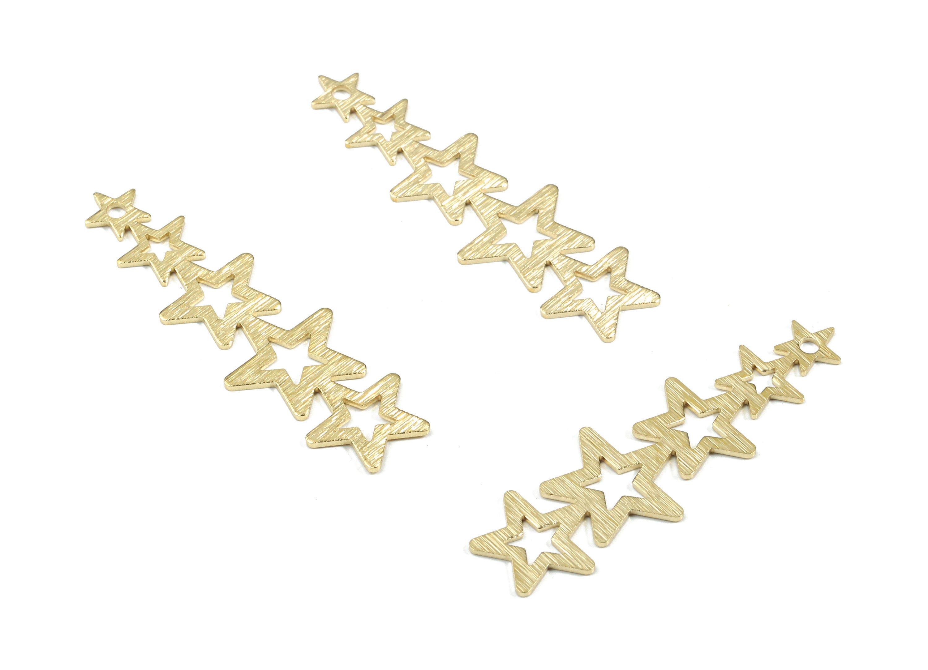 Brass Stars Earring Charms - Raw Brass Textured 5 Star Pendant - Earring Findings - Jewelry Supplies - 45.44x14.04x0.81mm - PP3362 - DOMEDBAZAAR