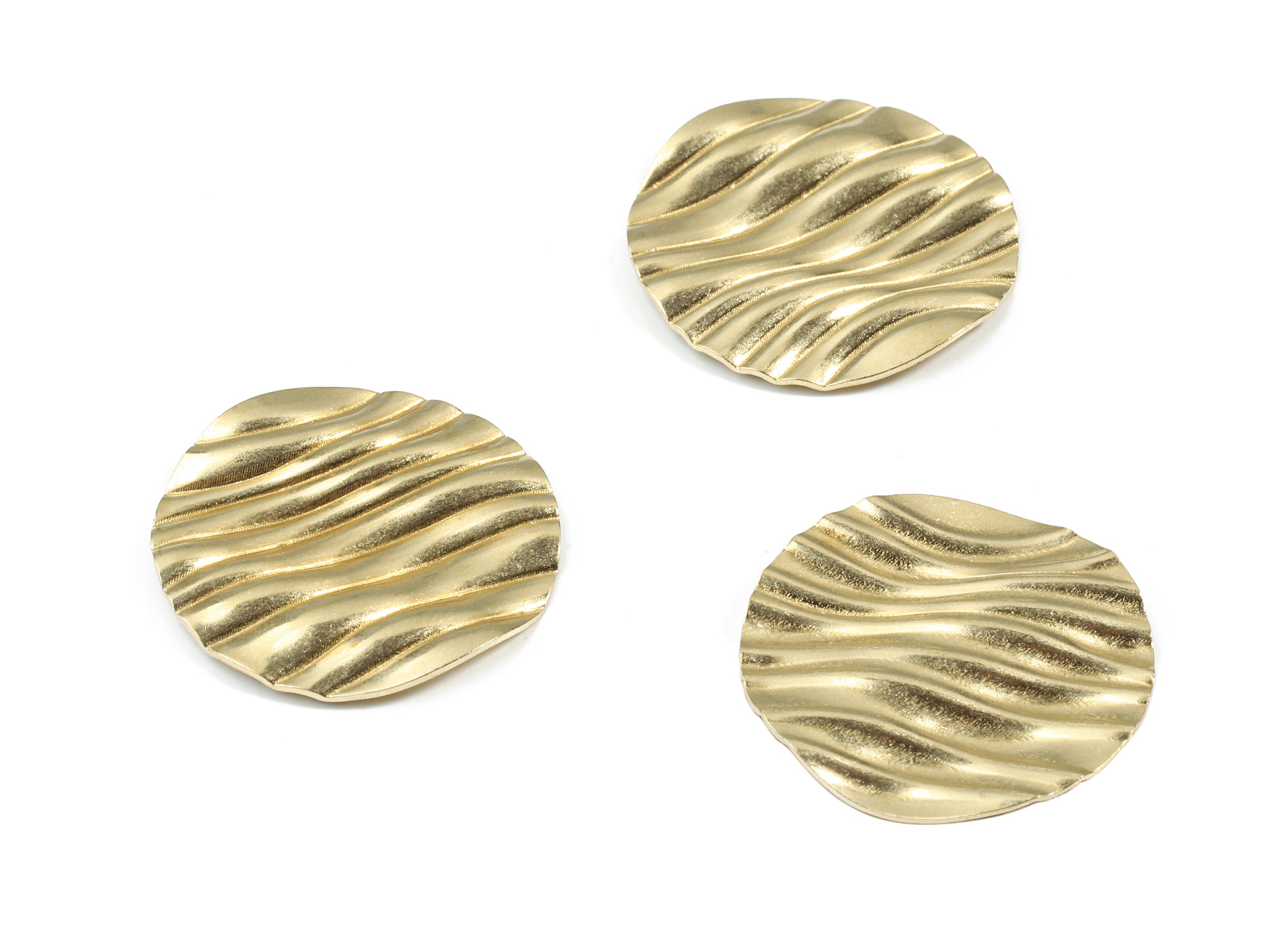 Brass Textured Wavy Charm - Raw Brass Patterned Round Blank - Earring Findings - Jewelry Supplies - 22.03x22.03x1.11mm - PP3374 - DOMEDBAZAAR