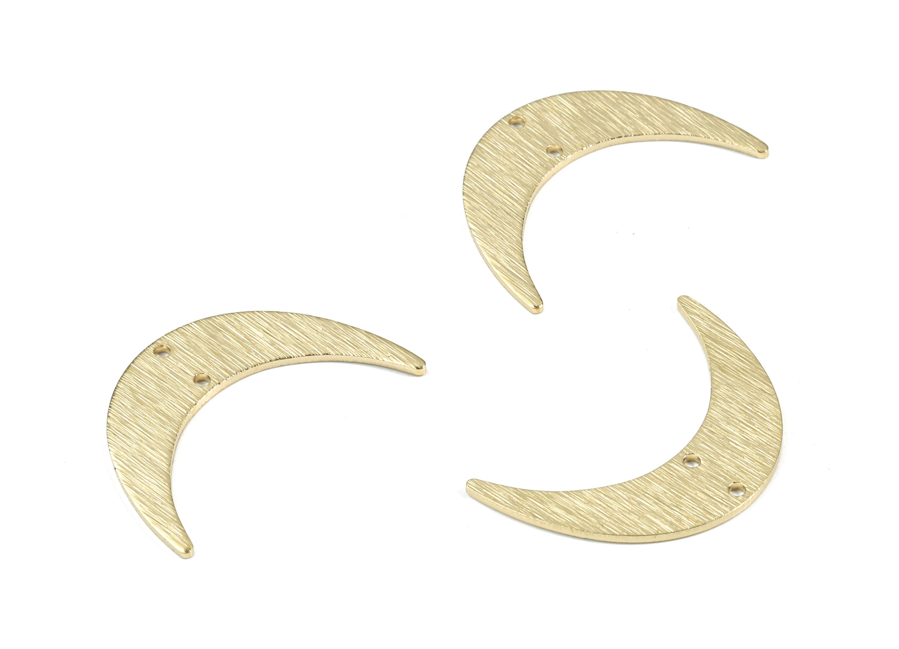 Brass Crescent Connector For Earring - Raw Brass Textured Moon Connector For Necklace - 3 Hole - Jewelry Supplies - 30x19.6x1.03mm - PP3366 - DOMEDBAZAAR