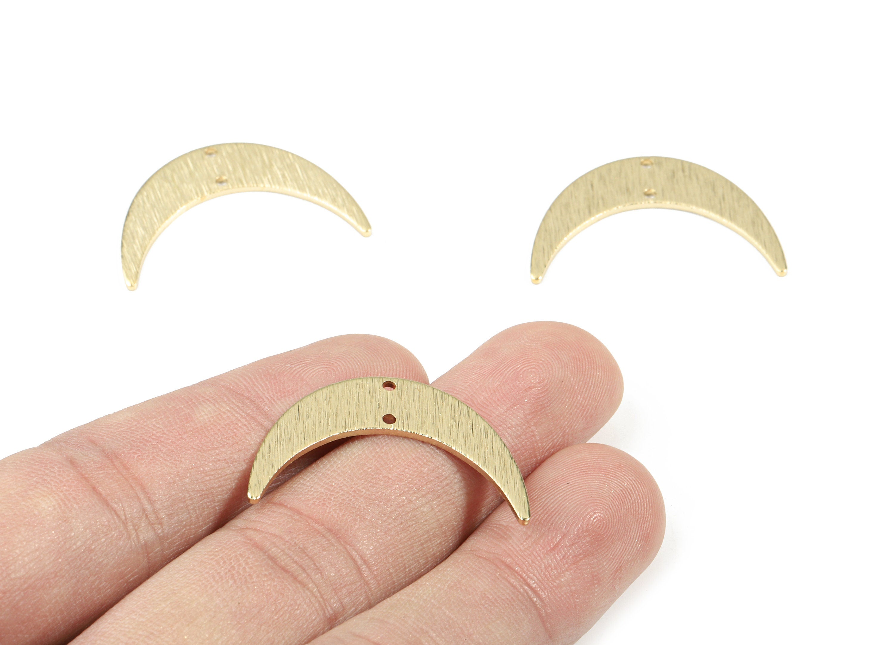 Brass Crescent Connector For Earring - Raw Brass Textured Moon Connector For Necklace - 3 Hole - Jewelry Supplies - 30x19.6x1.03mm - PP3366 - DOMEDBAZAAR