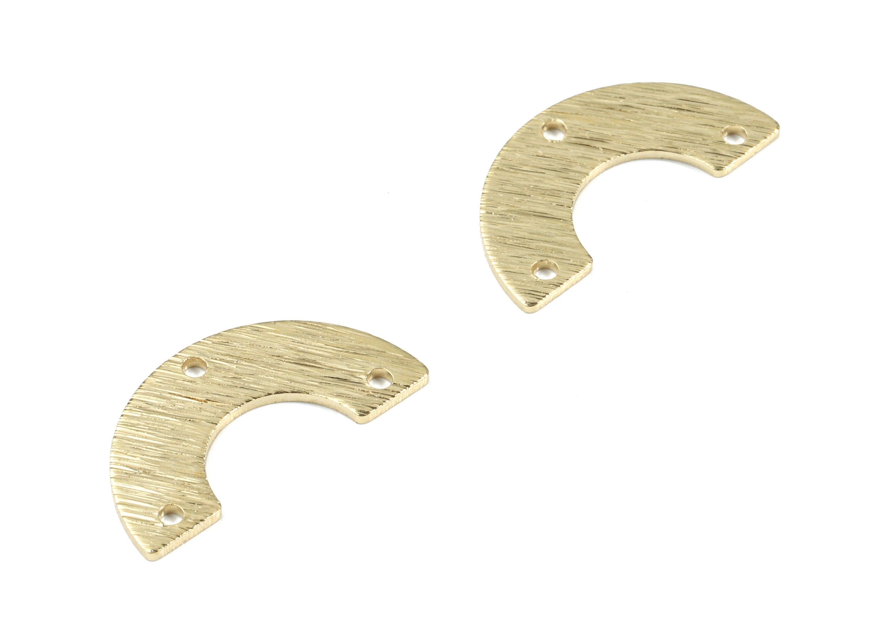 Brass Semi Circle Earring Connector - Raw Brass Half Moon Necklace Connector - Textured Brass 3 Hole U Connector - 19.13x9.71x0.8mm - PP3378 - DOMEDBAZAAR