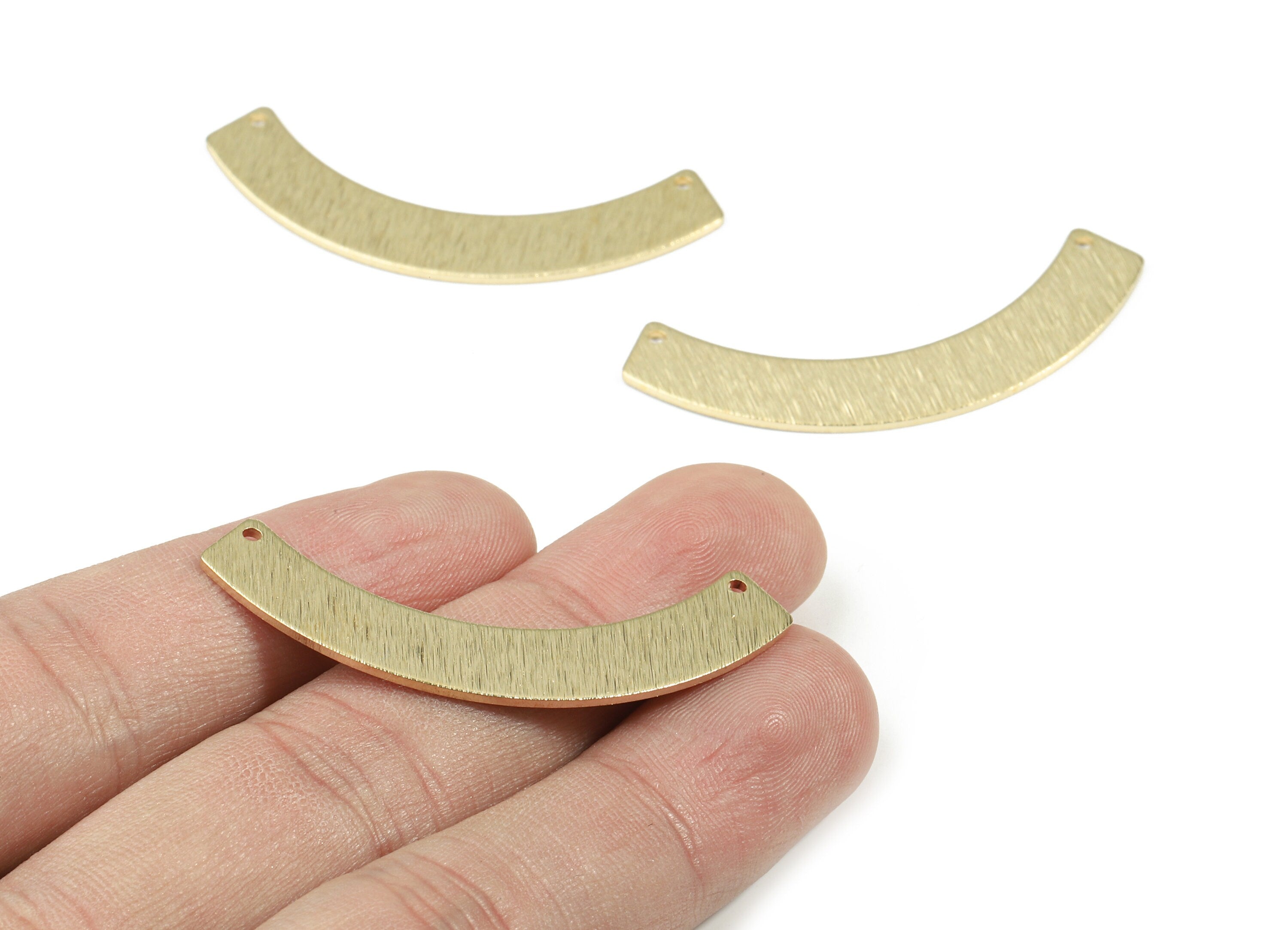 Brass Bent Bar Earring Connector - Raw Brass Bent Bar Necklace Connector - Textured Brass 2 Hole Connector - 47.43x15.74x0.99mm - PP3410 - DOMEDBAZAAR