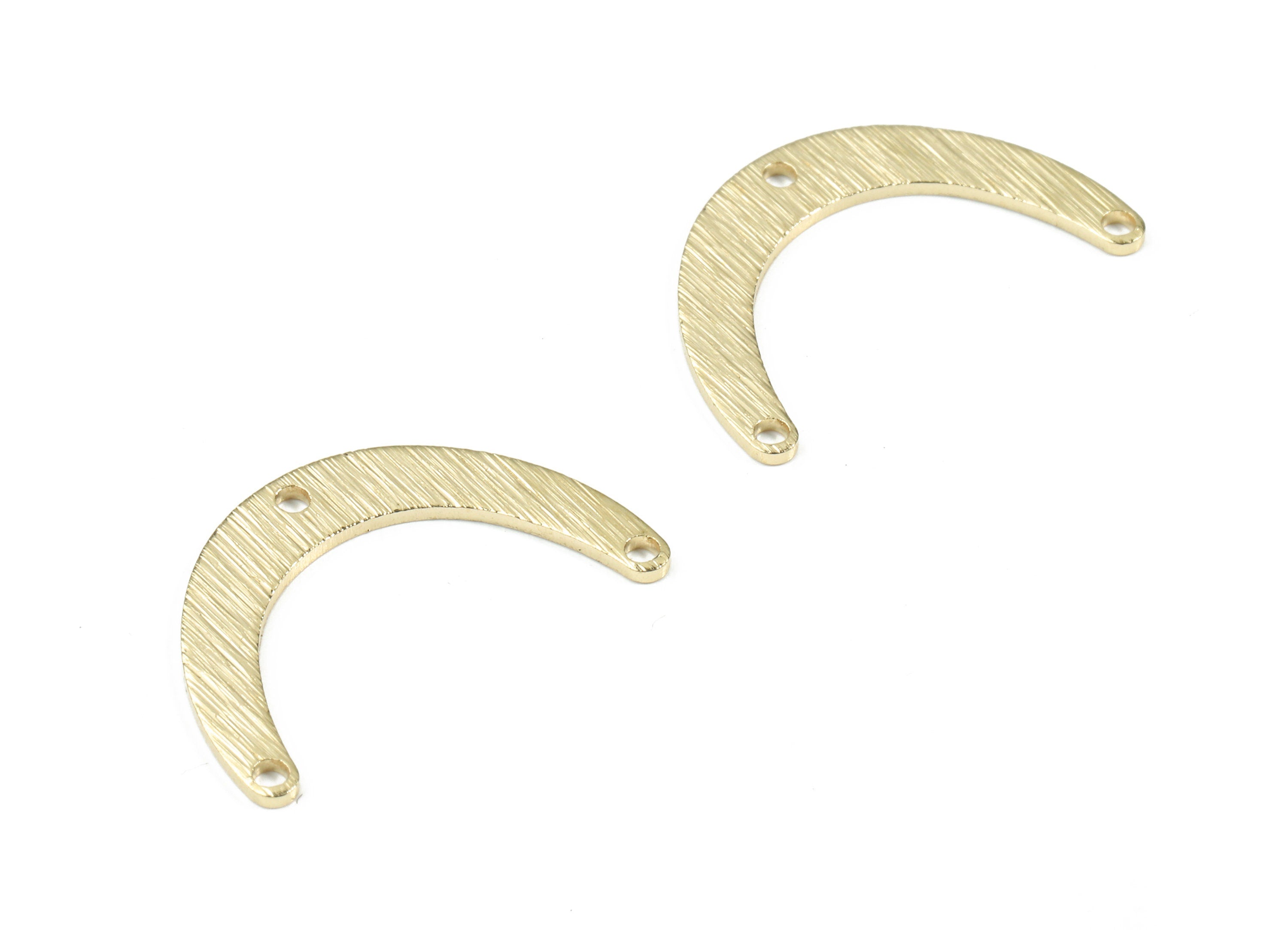 Brass Mini C Earring Connector - Raw Brass Crescent Necklace Connector - Textured Brass 3 Hole U Connector - 19.87x12.81x0.79mm - PP3402 - DOMEDBAZAAR