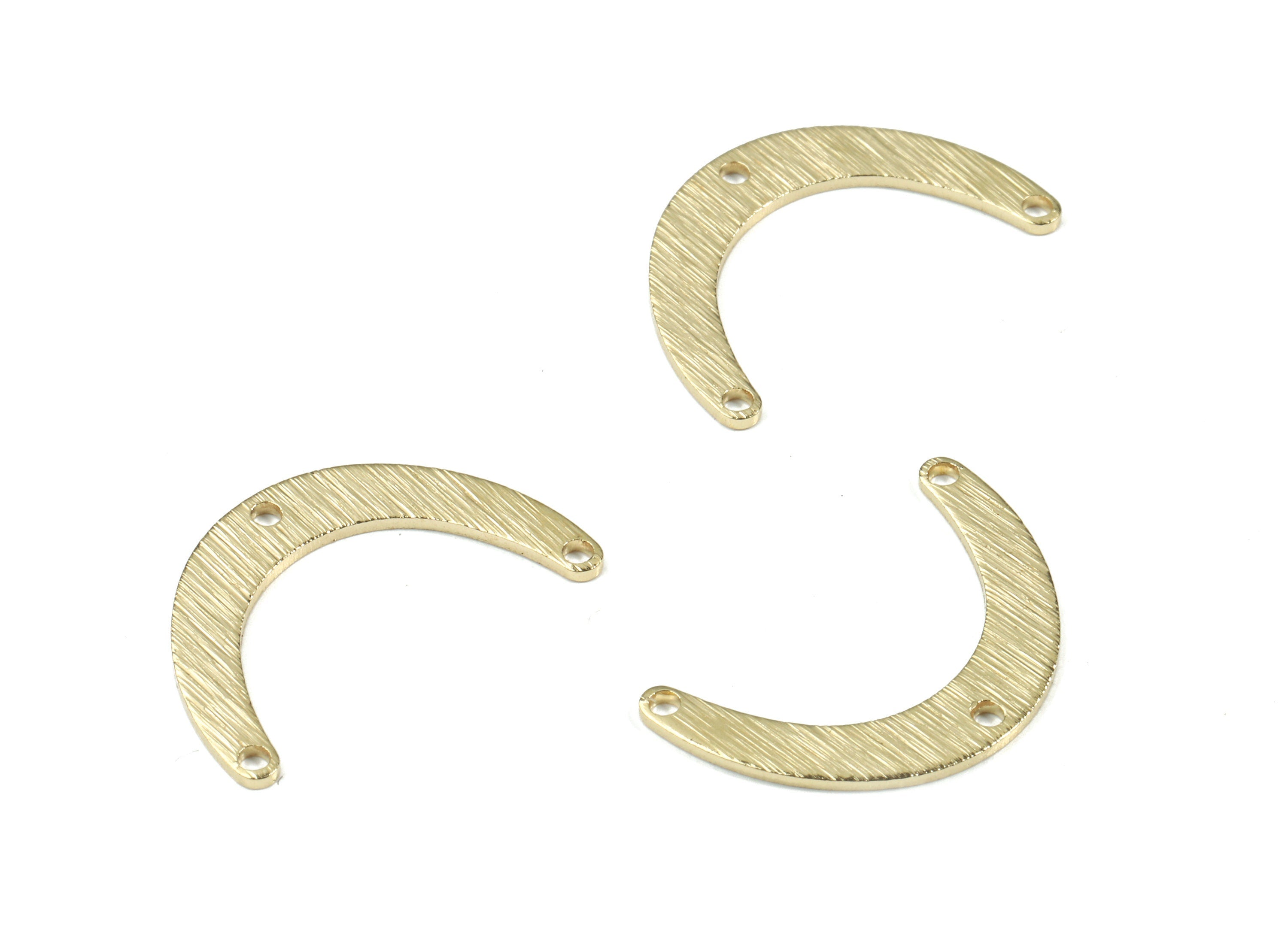 Brass Mini C Earring Connector - Raw Brass Crescent Necklace Connector - Textured Brass 3 Hole U Connector - 19.87x12.81x0.79mm - PP3402 - DOMEDBAZAAR