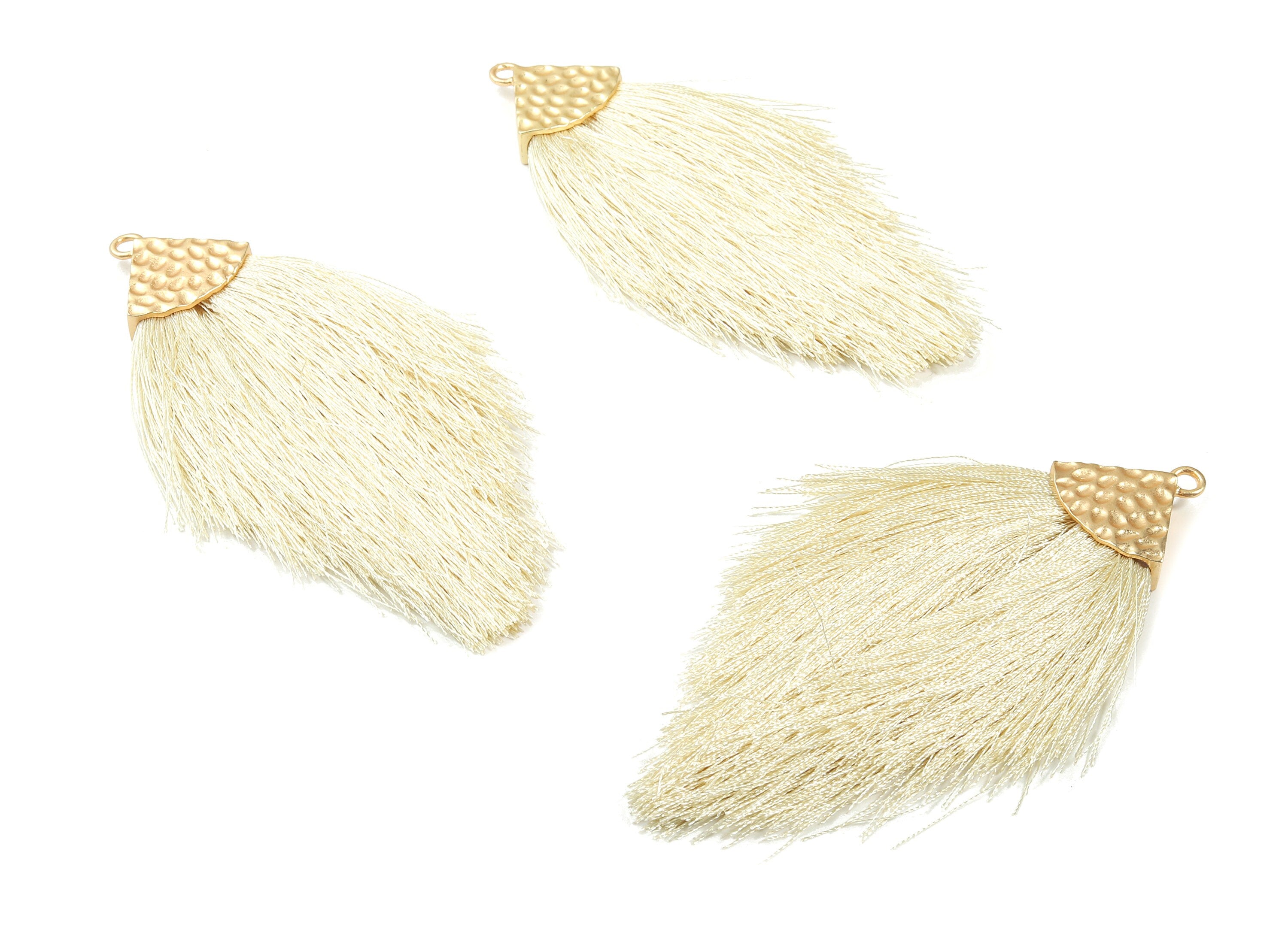 Tassel Earring Charms - Tassel pendant - Puffy Tassel with Alloy Cap - Tassel Findings - Boho Charms - 96.86x57.69mm - TS1093 - DOMEDBAZAAR