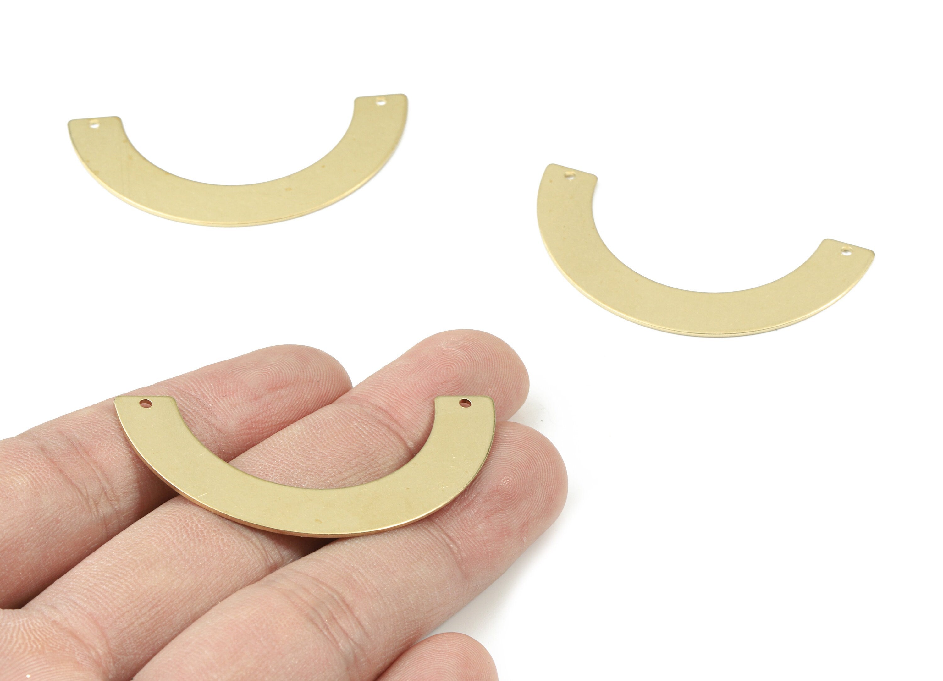 Brass Semi Circle Earring Connector - Raw Brass Half Moon Necklace Connector - Brass 2 Hole U Connector - 49.8x24.37x0.77mm - PP3455 - DOMEDBAZAAR