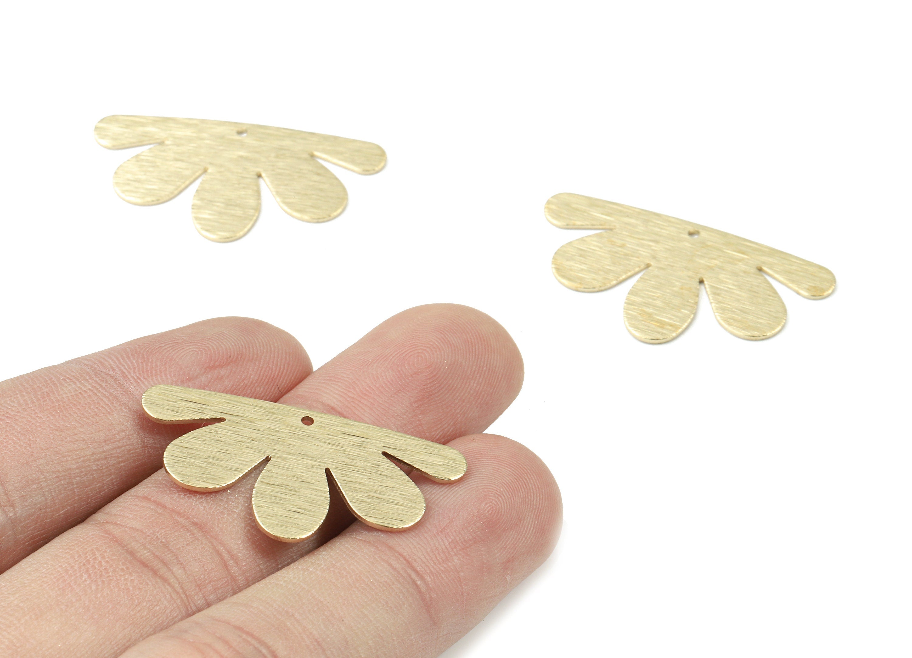 Brass Flower Earring Charms - Raw Brass Textured Flower Pendant - Earring Findings - Jewellery Supplies - 33.84x18.11x0.79mm - PP3464 - DOMEDBAZAAR
