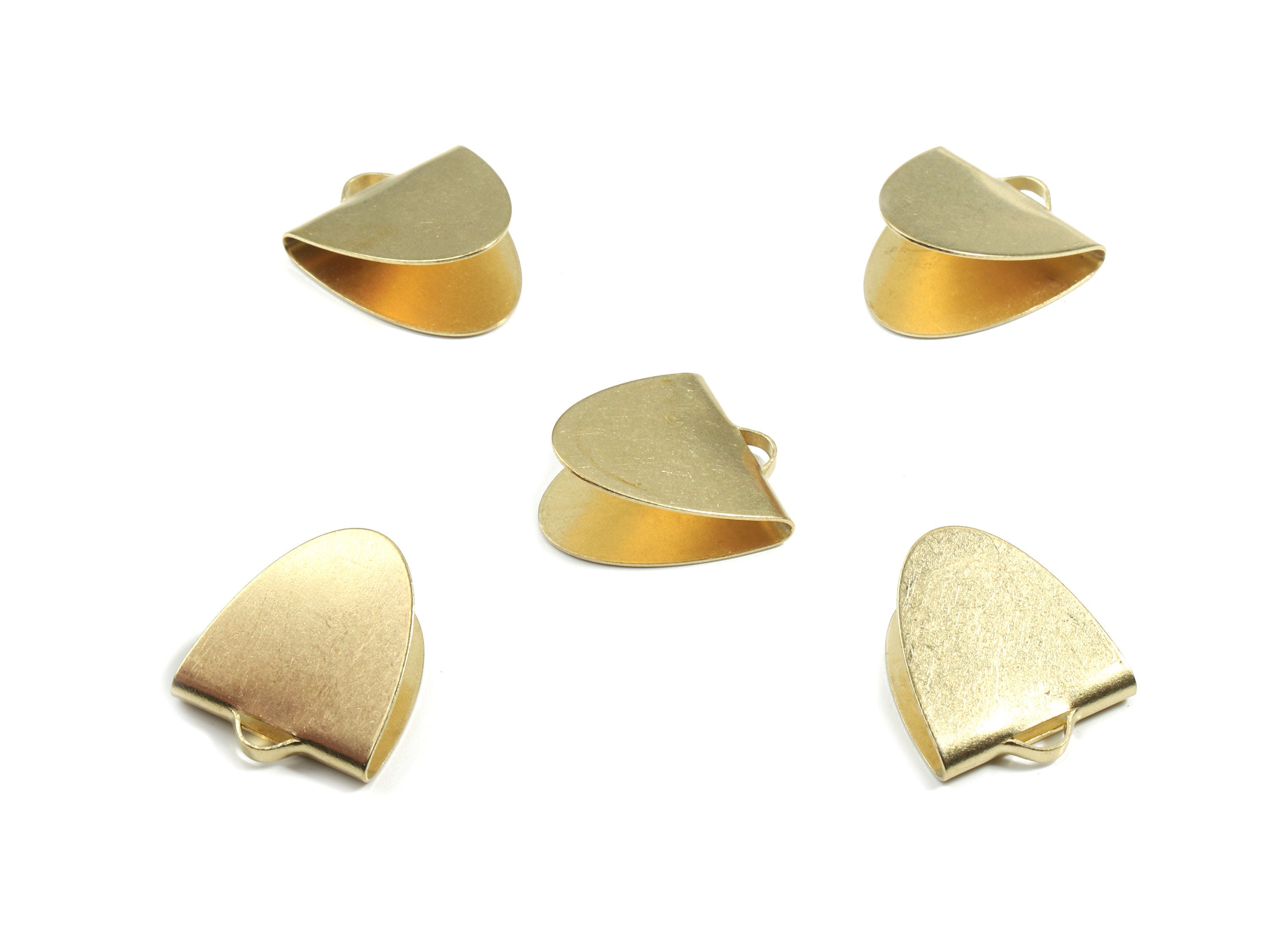 Brass Ribbon Crimps Fasteners Clip - Half Moon Brass Metal Claw - Flat Clasp Tassel End Cap - Jewelry Supplies - 17.69x15.54x0.39mm - PP3476 - DOMEDBAZAAR