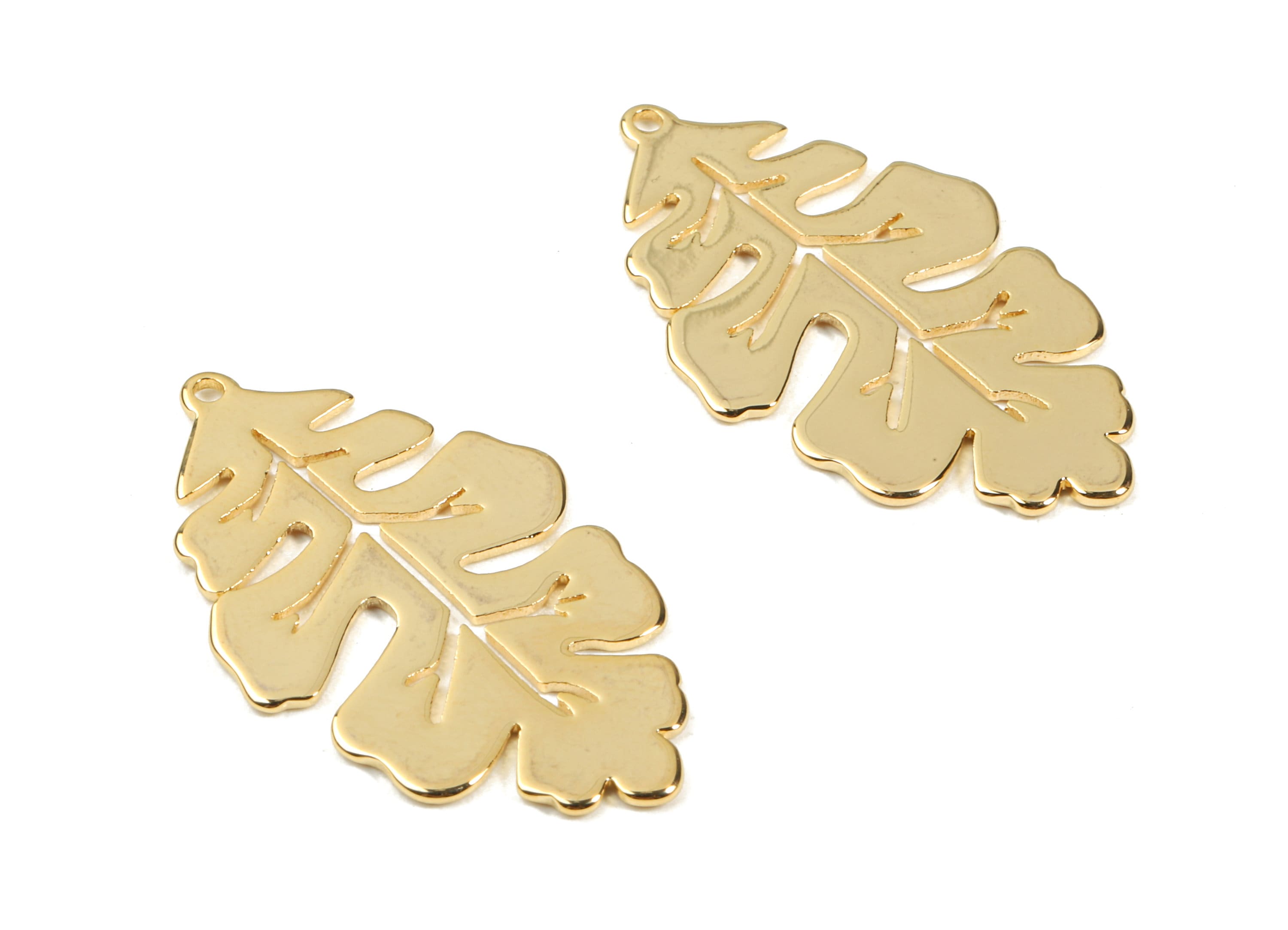 Brass Leaf Earring Charms - Brass Gold Leaf Necklace Charms and Pendant - 18K Real Gold Plating Brass - 31.92x18.74x0.86mm - RGP2330 - DOMEDBAZAAR
