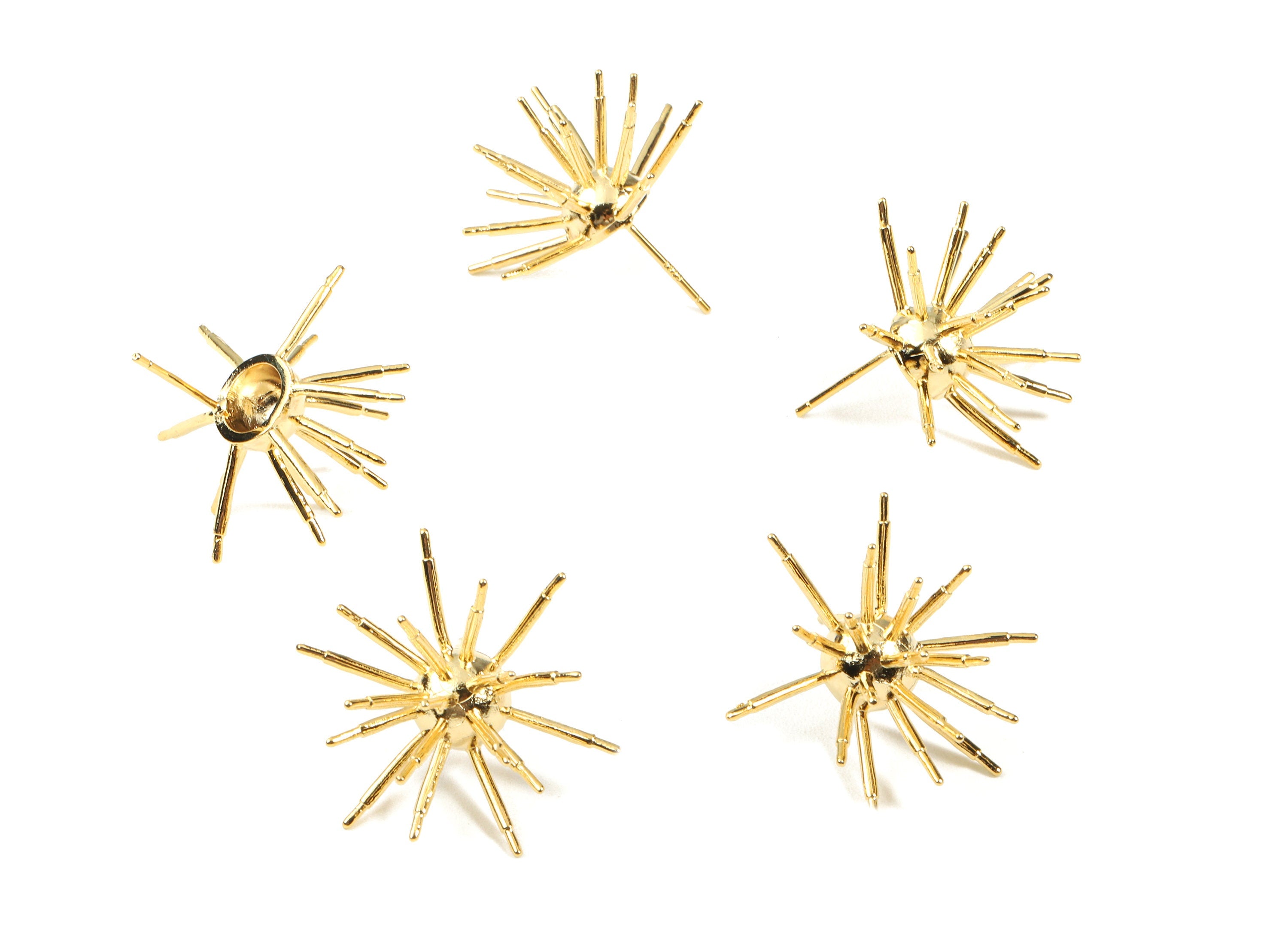 Brass Spiky Earring Post - Brass Spike Gold Earrings Stud - 18k Real Gold Plated Brass - Jewelry Supplies - 27.58x14.98x1.32mm - RGP2314 - DOMEDBAZAAR