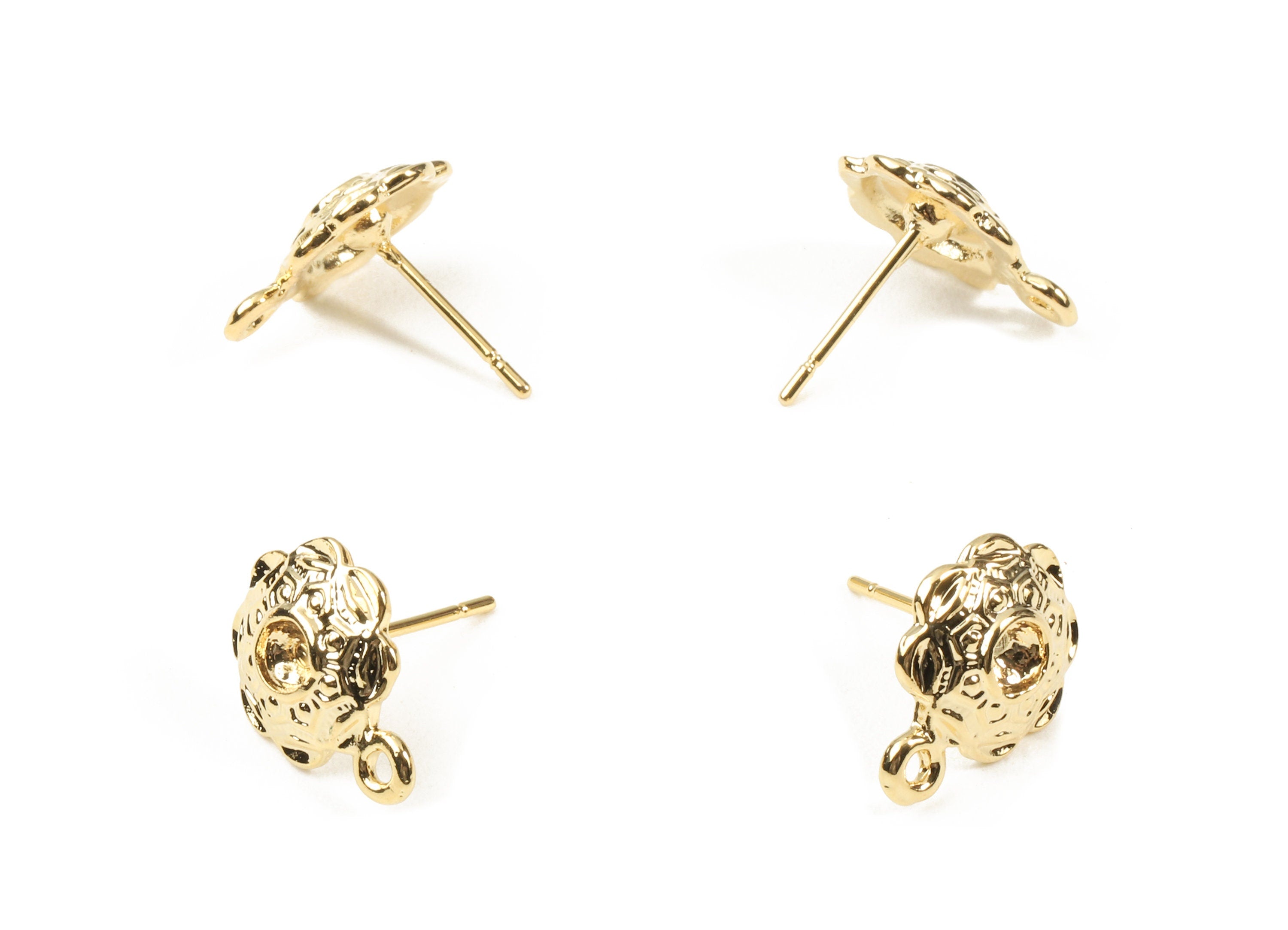 Alloy Flower Earring post - Alloy Earring Stud With Loop - 18K Real Gold Plated Stud - Jewelry Supplies - 13.48x10.64x1.38mm - RGP2307 - DOMEDBAZAAR