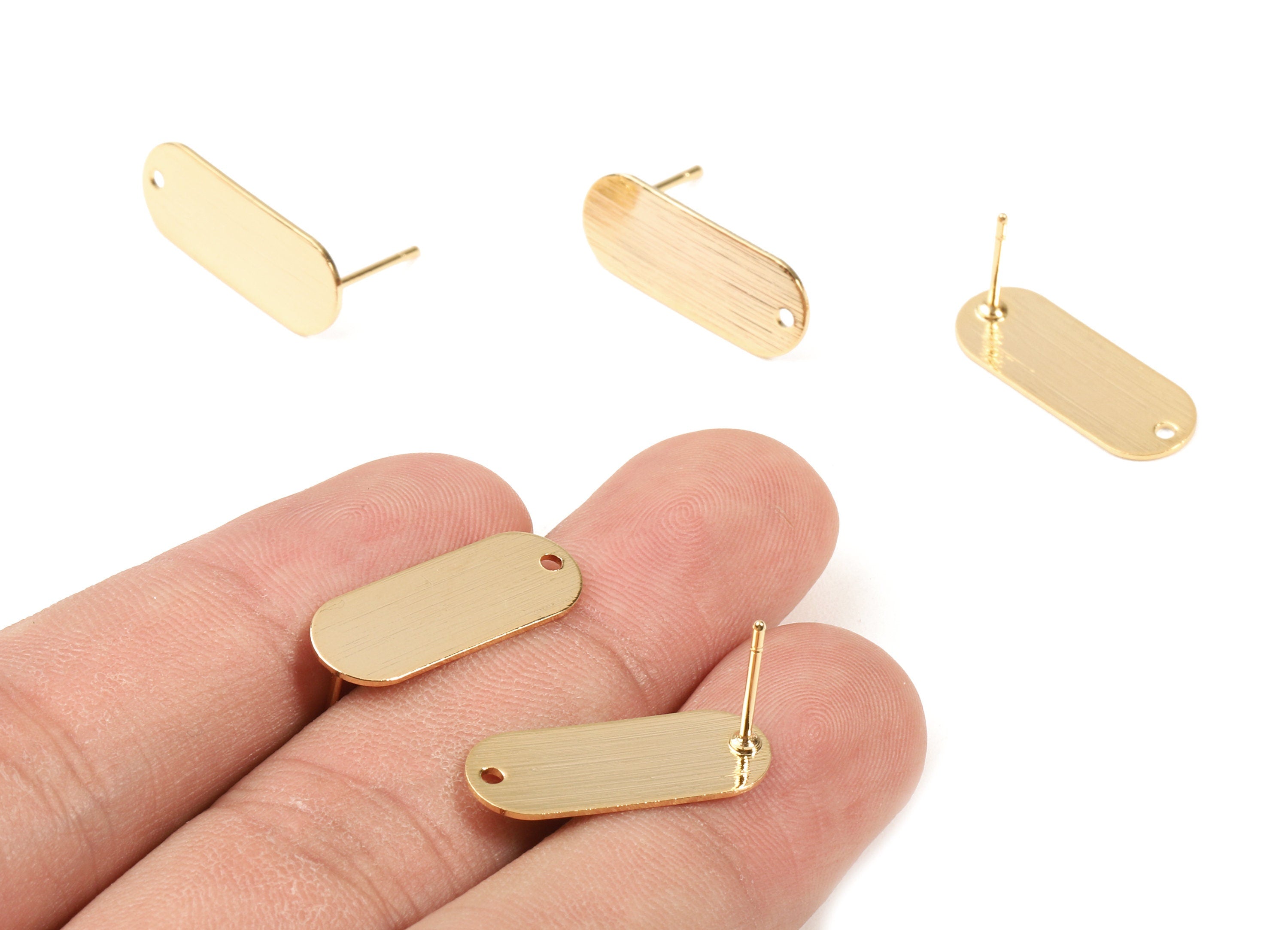 Brass Oval Earing Post - Brass Oval Earring Stud - 18K Real Gold Plated Brass - Jewelry Supplies - 20.97x8.06x0.65mm - RGP2311 - DOMEDBAZAAR