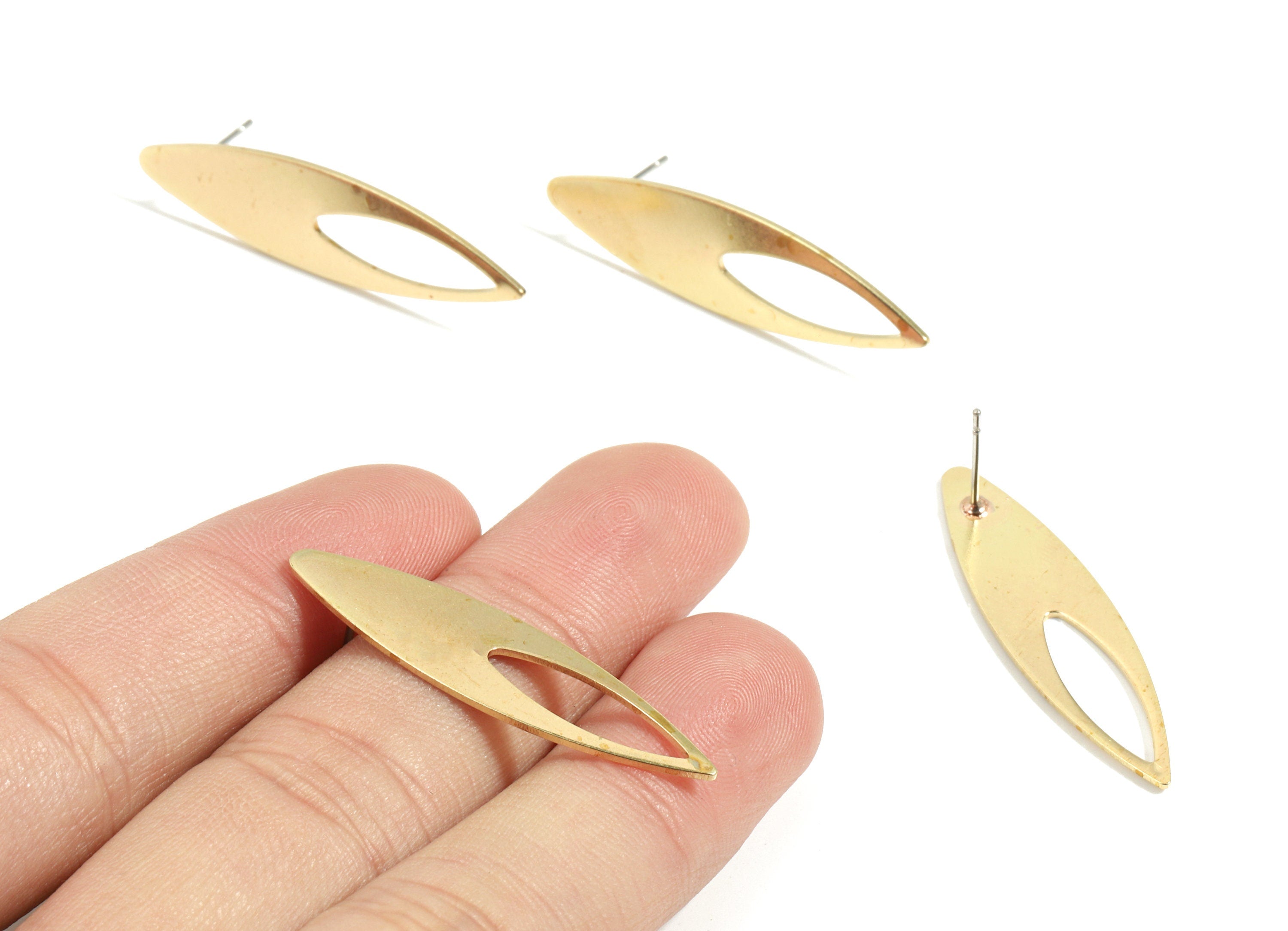 Brass Rhombus Earring Stud - Raw Brass Rhombus Earring Post - Surgical Stud - Earring Post - Jewelry Supplies - 37.5x10x0.8mm - PP3523 - DOMEDBAZAAR