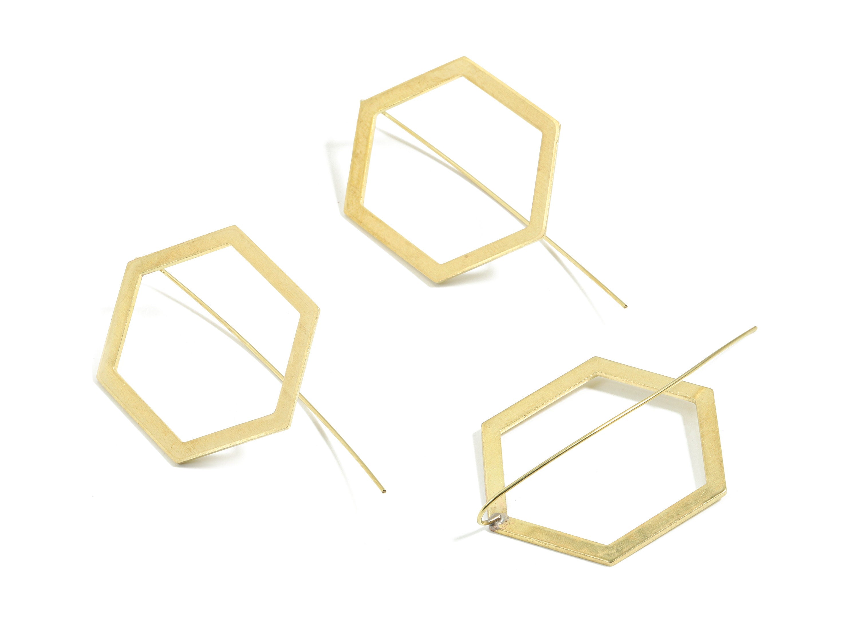 Brass Hexagon Earring Wire - Raw Brass Hexagon Earring Hook - Earring Hook - Jewelry Supplies - 56x29x1mm - PP3506 - DOMEDBAZAAR