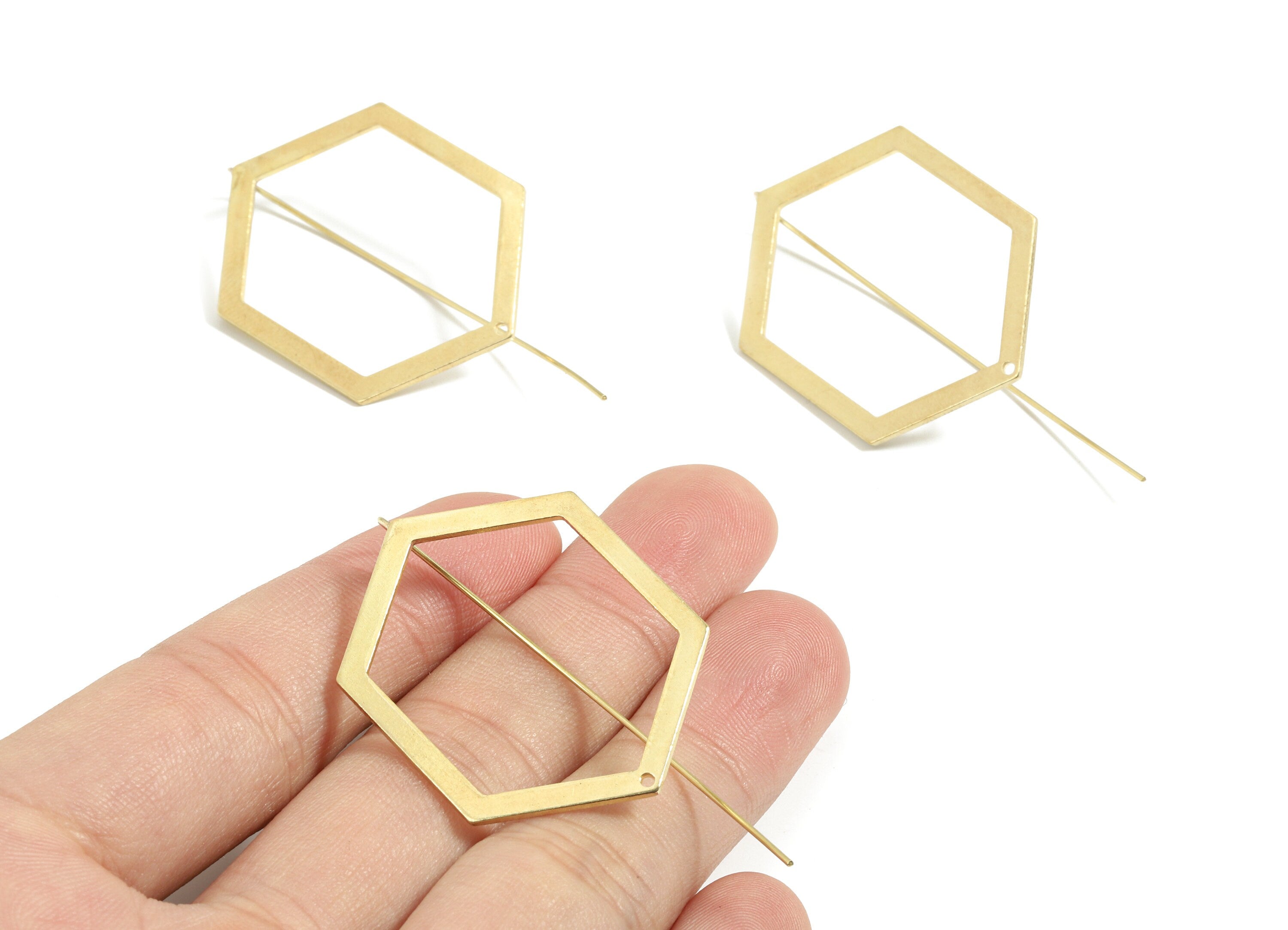 Brass Hexagon Earring Wire - Raw Brass Hexagon Earring Hook - Earring Hook - Jewelry Supplies - 55x29x1mm - PP3509 - DOMEDBAZAAR