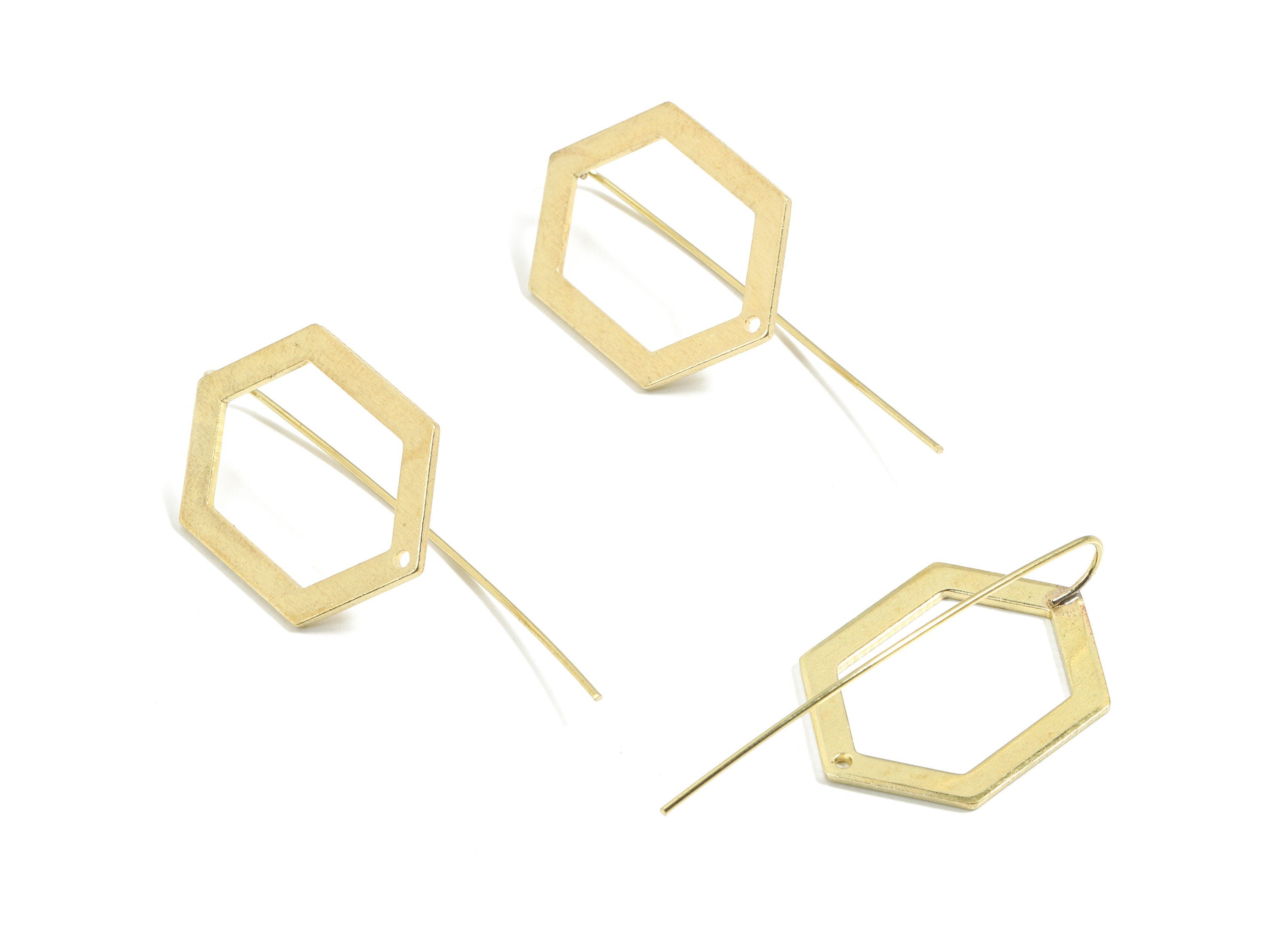 Brass Hexagon Earring Wire - Raw Brass Hexagon Earring Hook - Earring Hook - Jewelry Supplies - 44x19x1mm - PP3508 - DOMEDBAZAAR