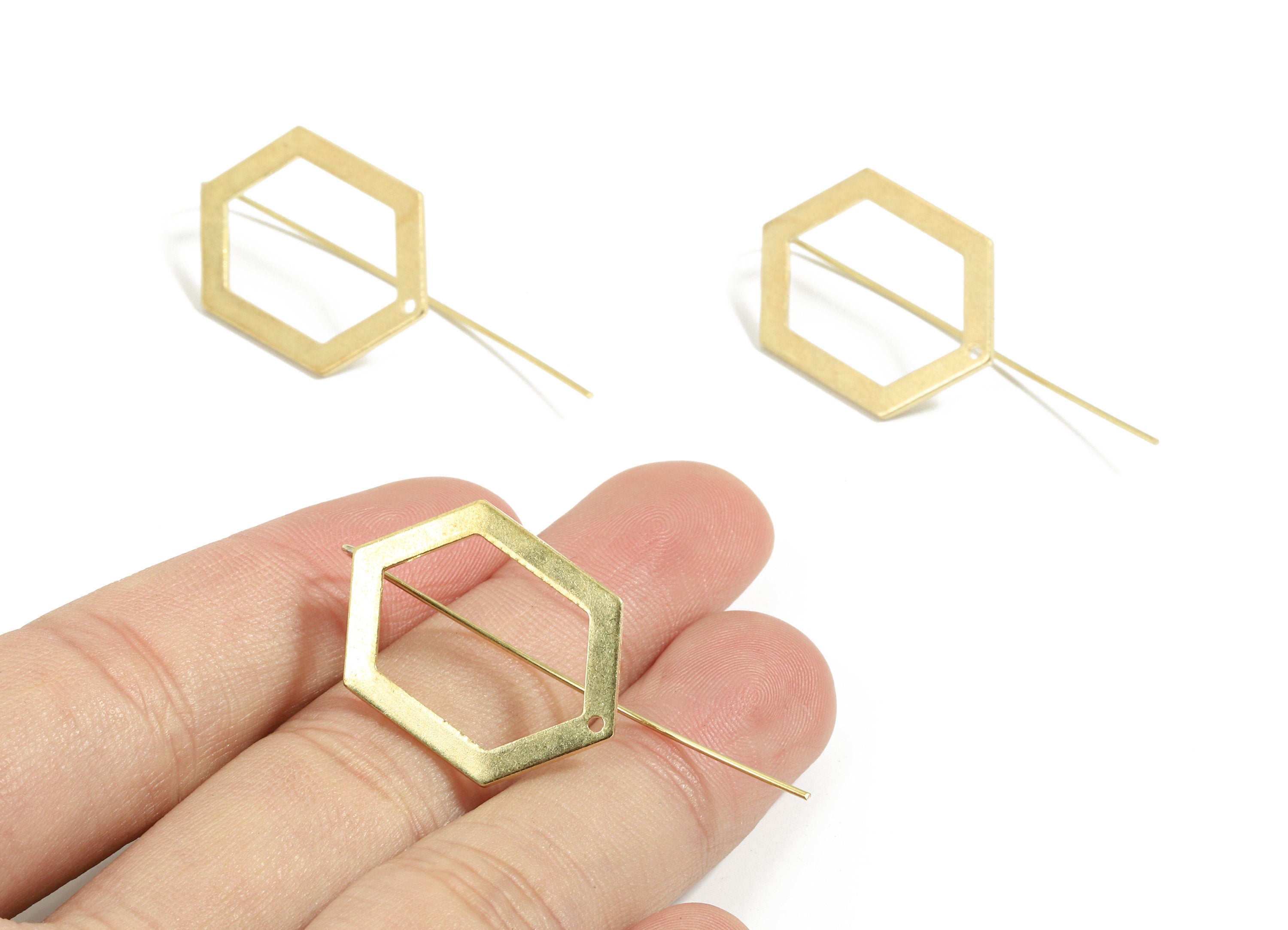 Brass Hexagon Earring Wire - Raw Brass Hexagon Earring Hook - Earring Hook - Jewelry Supplies - 44x19x1mm - PP3508 - DOMEDBAZAAR