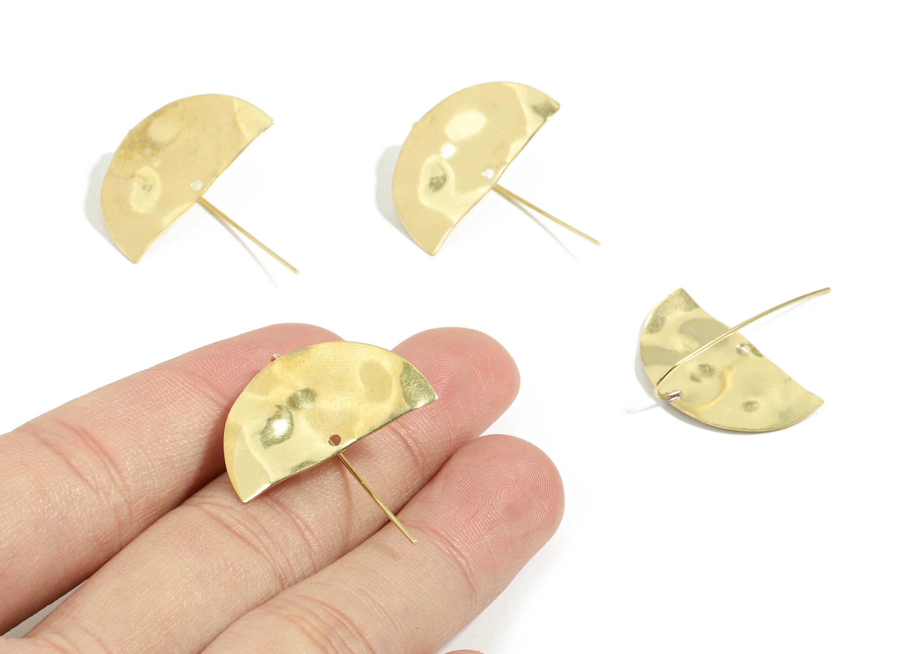 Brass Wavy Half Moon Earring Wire - Raw Brass Semi Circle Earring Hooks - Earring Hook - Jewelry Supplies - 26.9x32x0.4mm - PP3496 - DOMEDBAZAAR